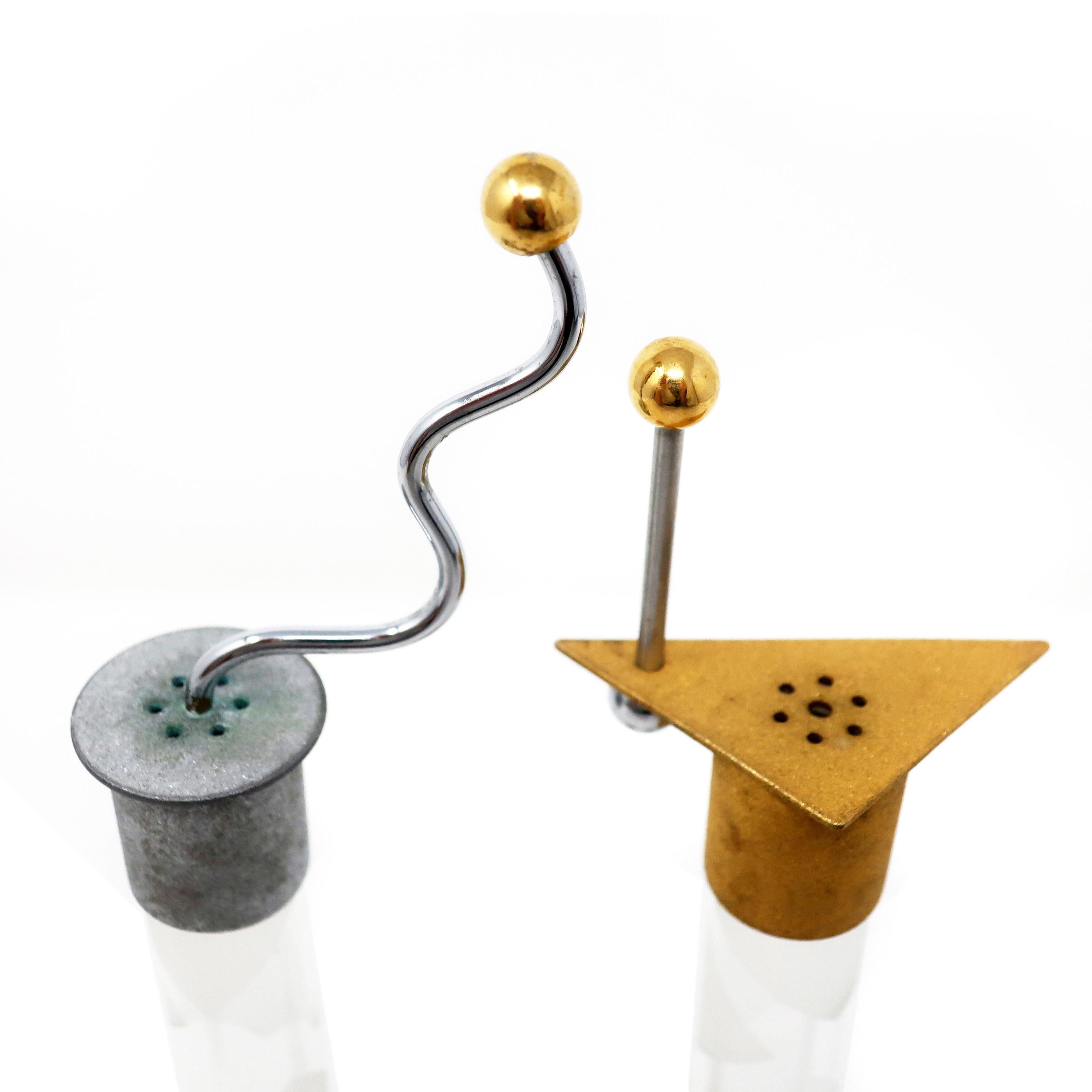 American Postmodern Metal and Glass Salt and Pepper Shakers by Bruce R. MacDonald For Sale