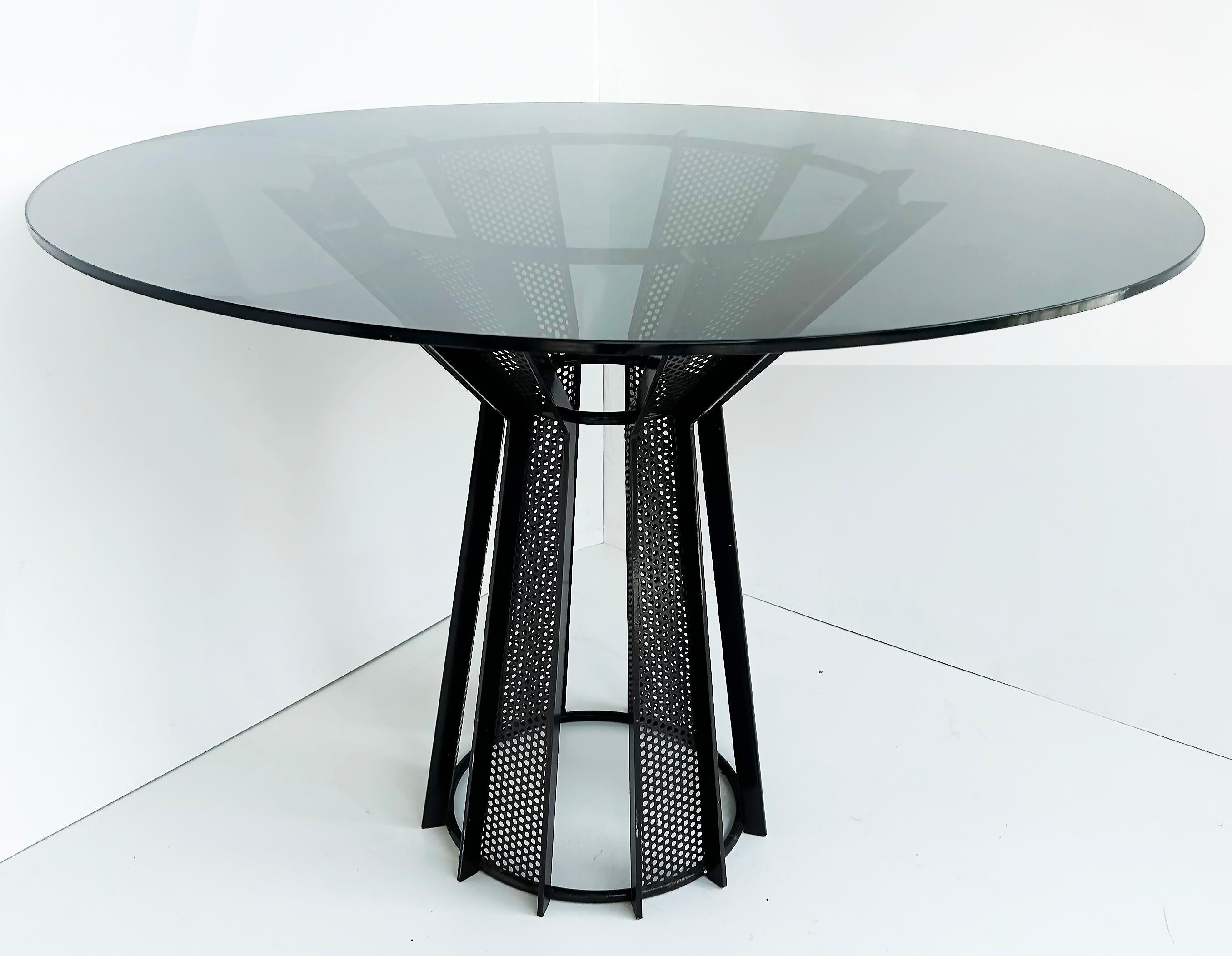 Post-Modern Postmodern Metal and Smoked Glass Dining Table For Sale