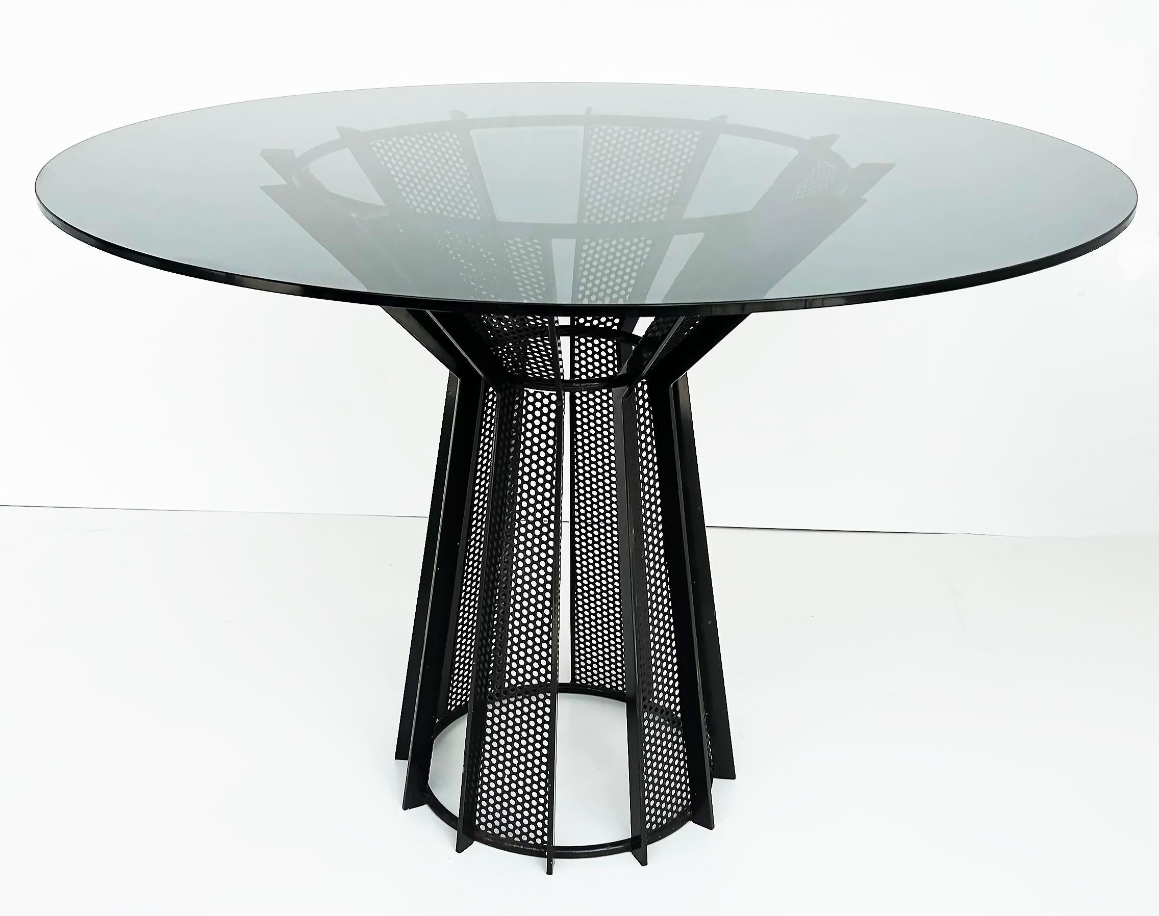 Postmodern Metal and Smoked Glass Dining Table For Sale 2