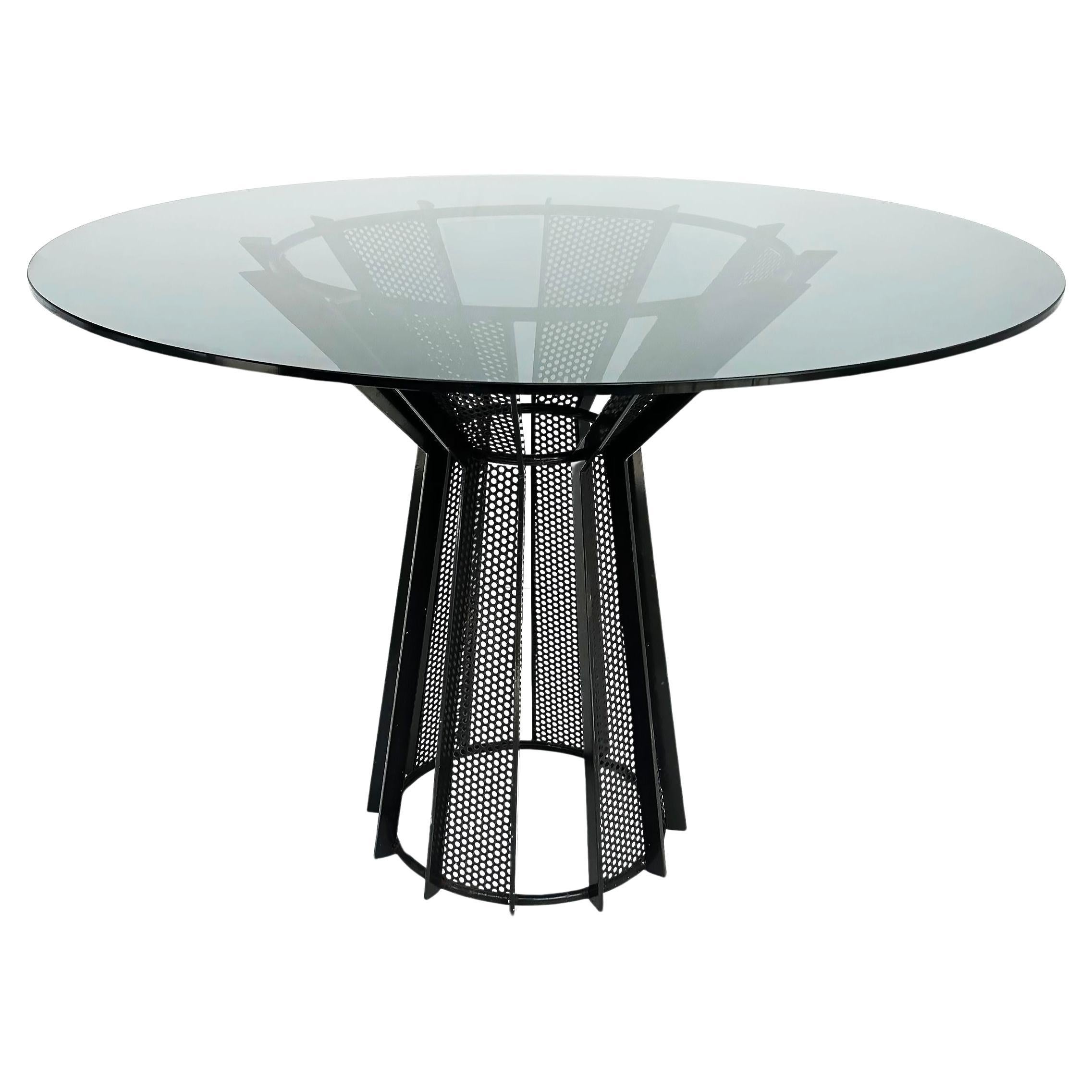 Postmodern Metal and Smoked Glass Dining Table For Sale