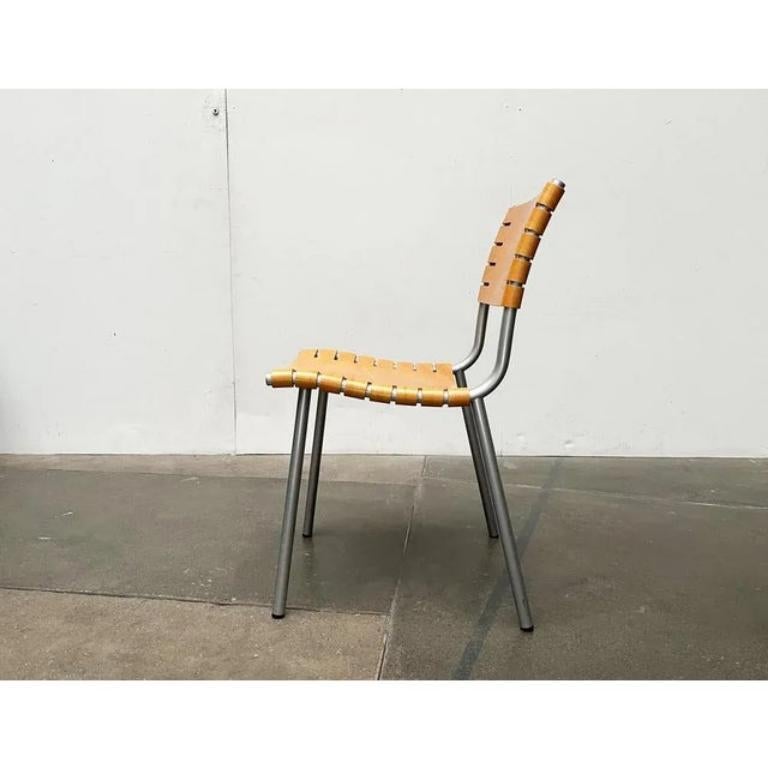 Postmodern chair of the Dutch company Harvink after a draft by Ruud Jan Kokke from the 90s

A postmodern design that plays with shape and materiality. The simple frame of the chair consists of silver -colored coated tube. The striking detail of this