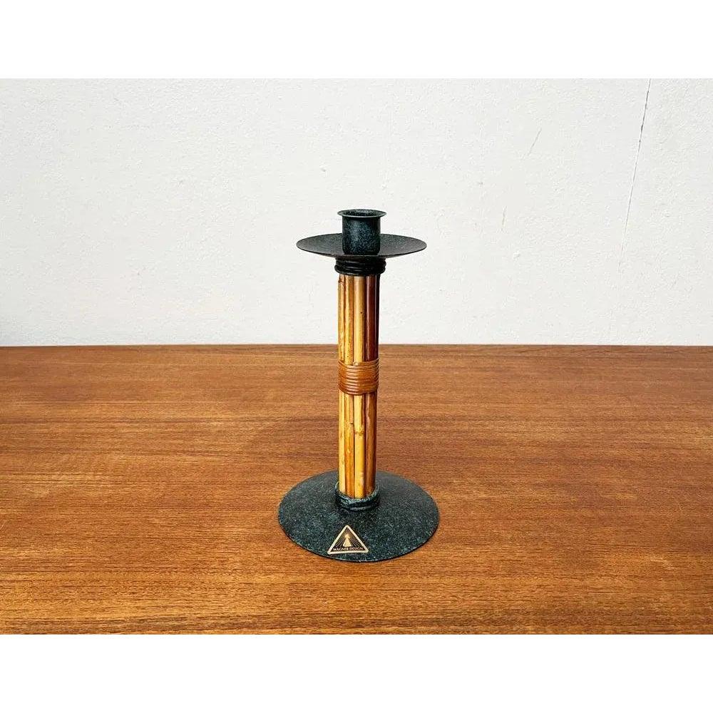 Portavelas posmoderno de metal y bambú de Wagner Design, años 80 Metal en venta