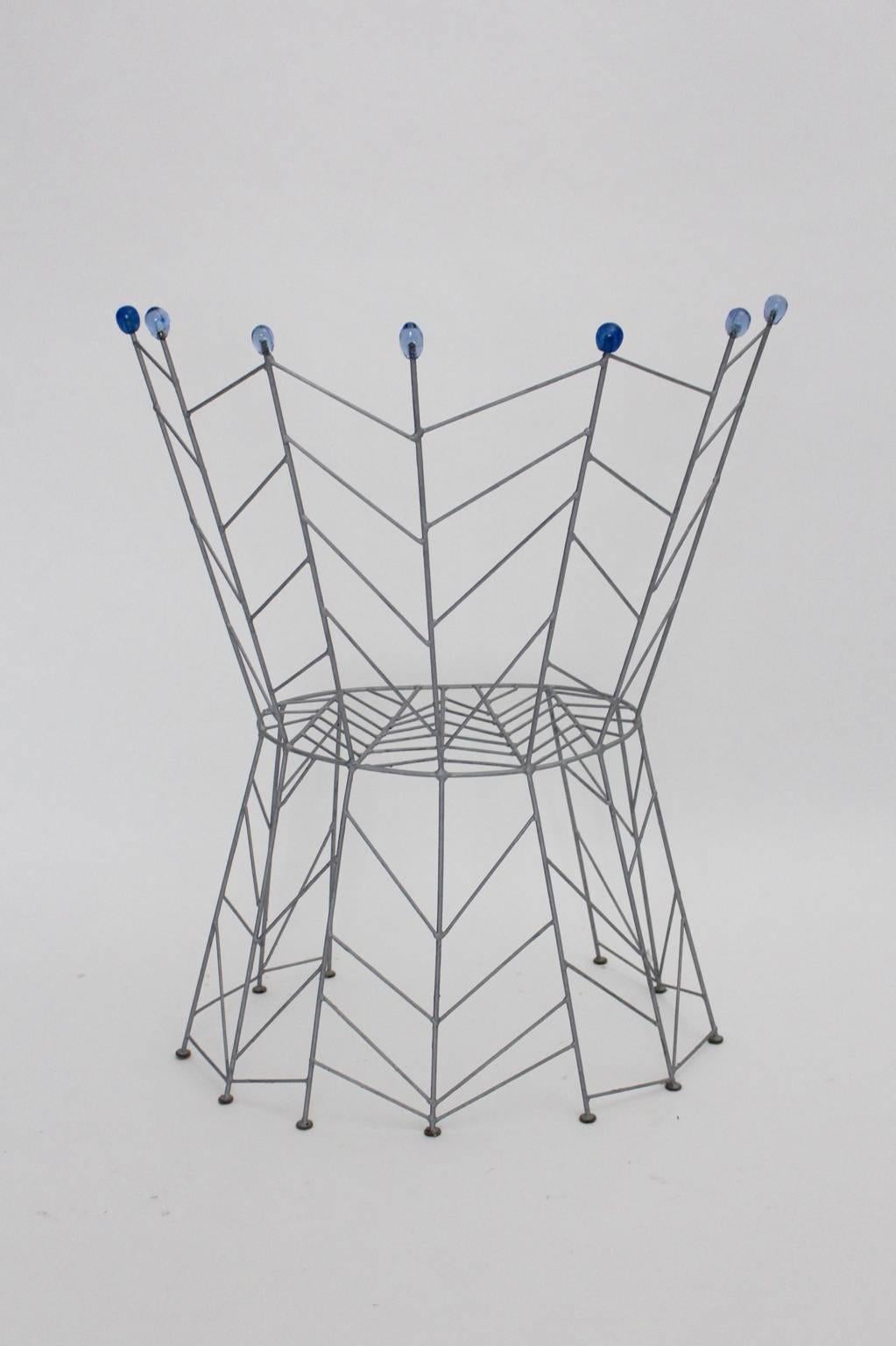 Modern Postmodern Metal Blue Vintage Side Chair Bohuslav Horak 1988 Czech Republic