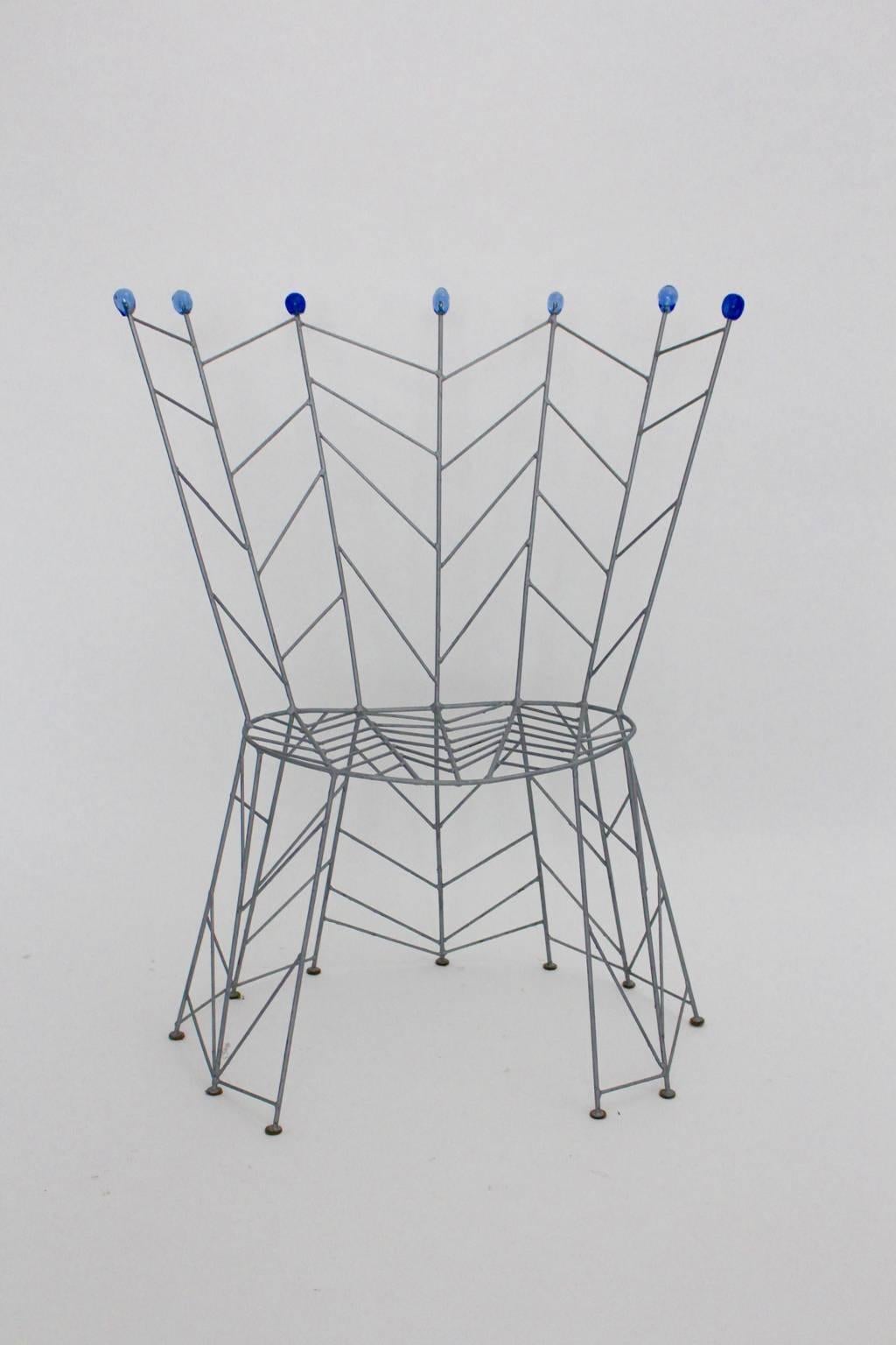 Lacquered Postmodern Metal Blue Vintage Side Chair Bohuslav Horak 1988 Czech Republic