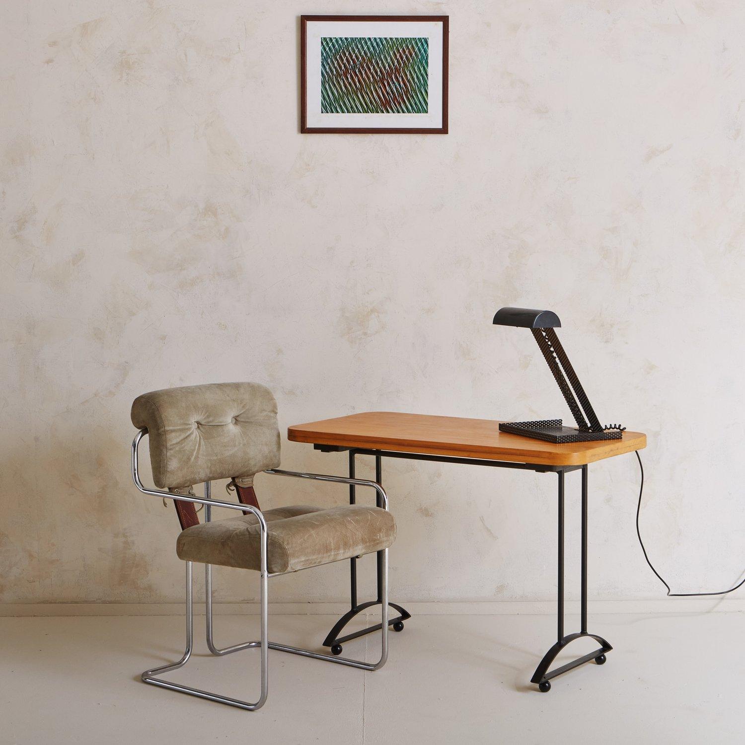 Post-Modern Postmodern Metal Desk With Birch Top, France 20th Century For Sale
