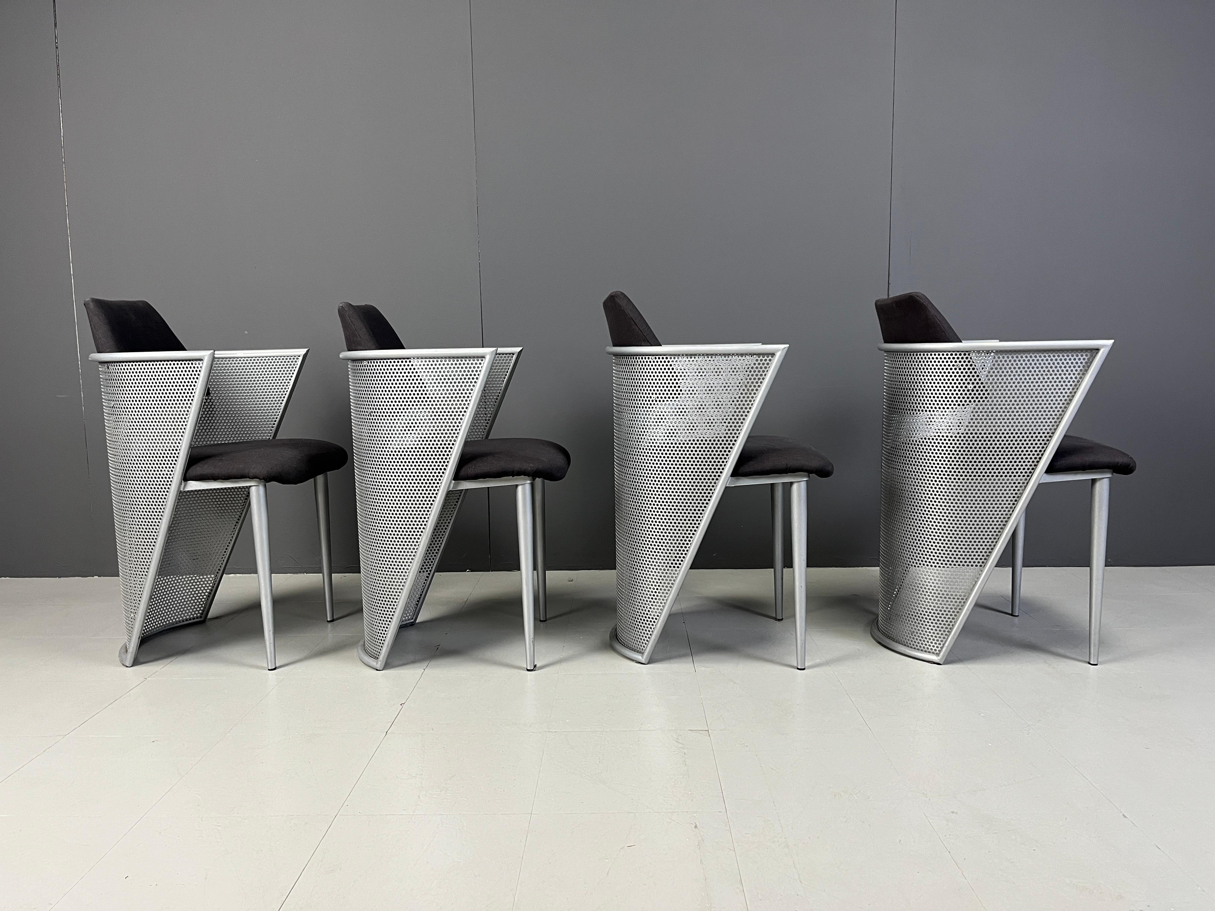Metal Postmodern metal dining chairs, 1980s For Sale