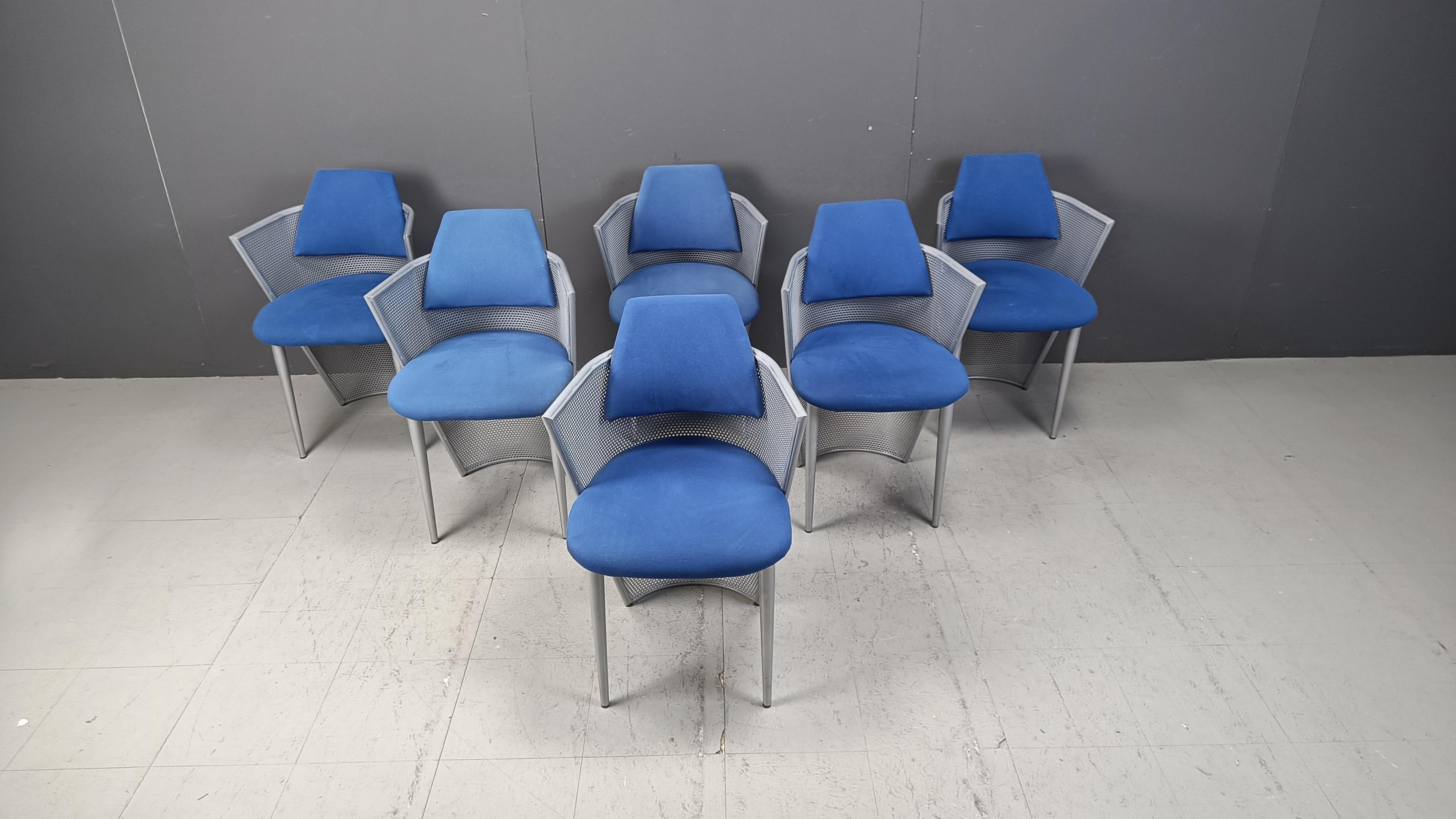 Postmoderno Sedie da pranzo postmoderne in metallo, set di 6 pezzi degli anni '80 in vendita