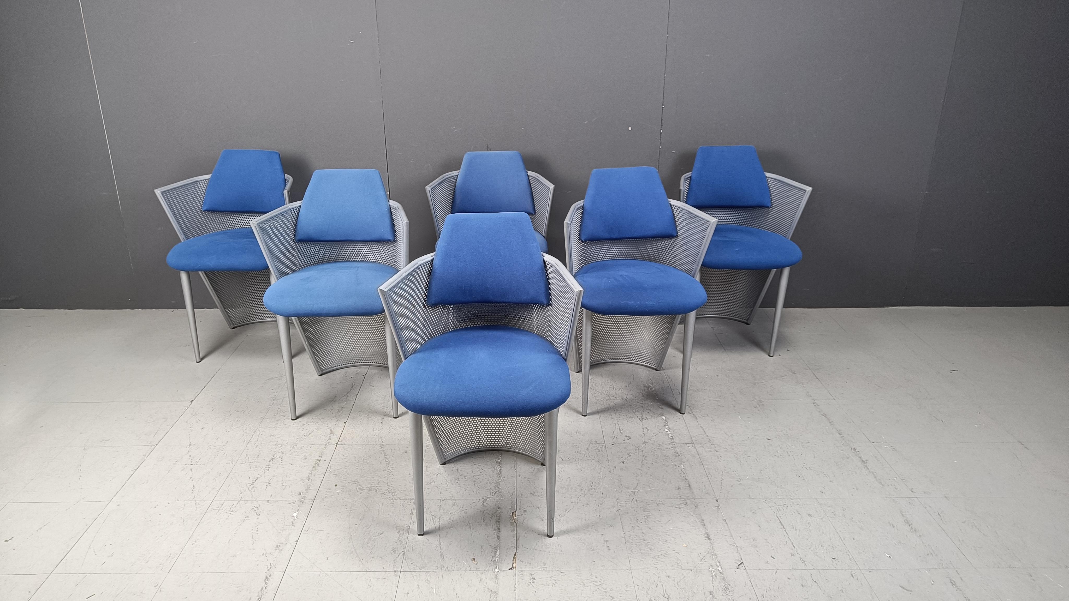 Belga Sedie da pranzo postmoderne in metallo, set di 6 pezzi degli anni '80 in vendita