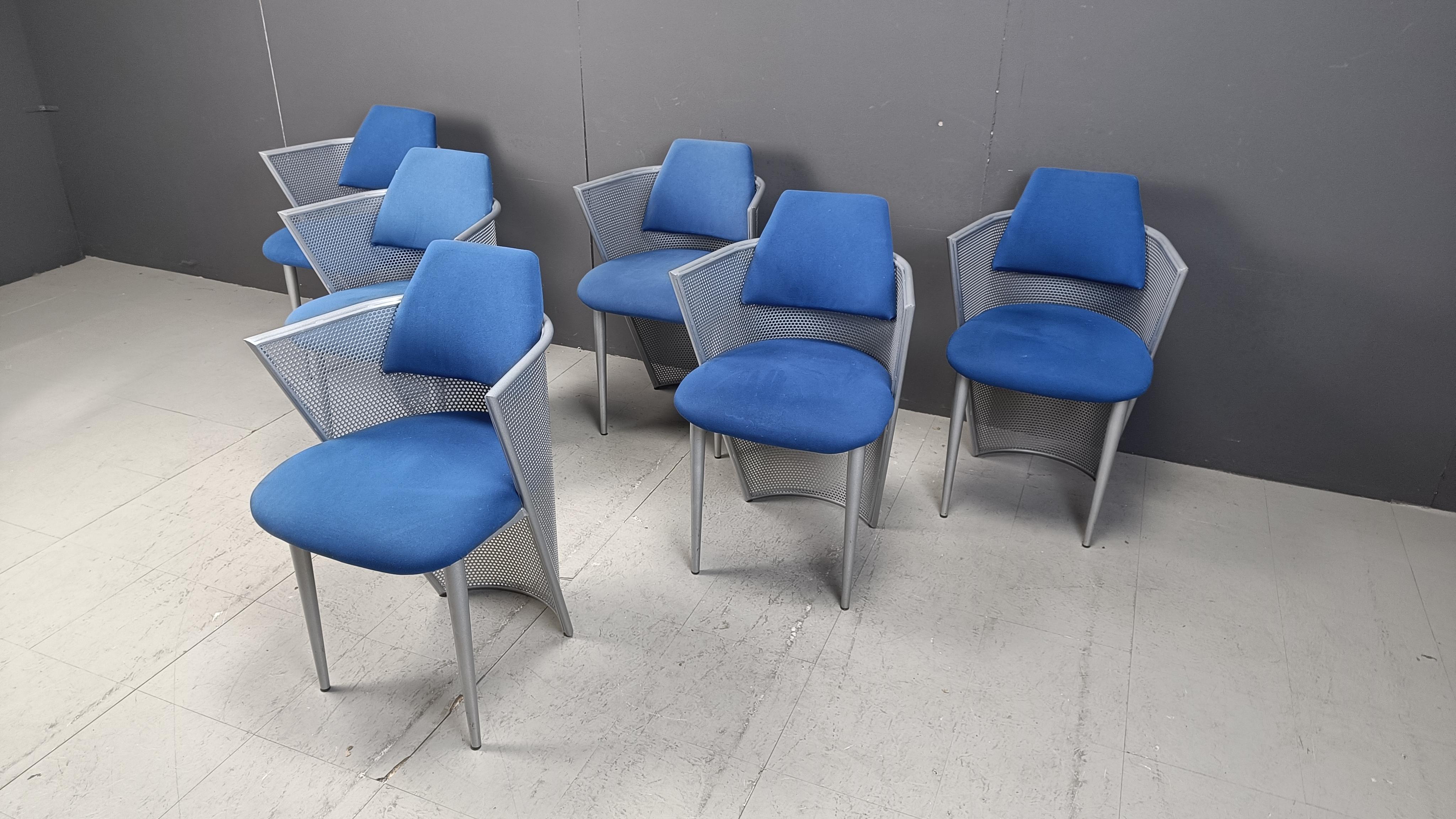 Sedie da pranzo postmoderne in metallo, set di 6 pezzi degli anni '80 in vendita 1