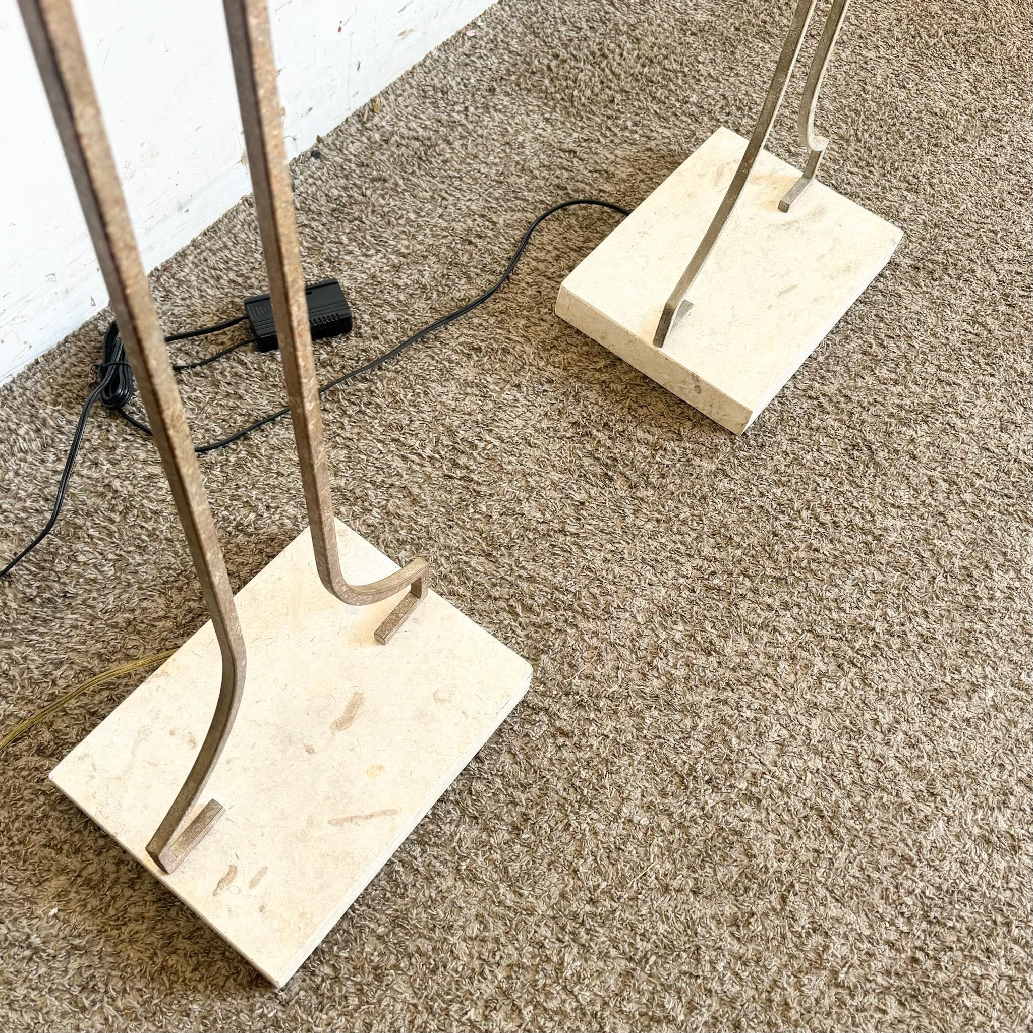 American Postmodern Metal, Glass and Stone Dimmable Halogen Floor Lamps - a Pair For Sale