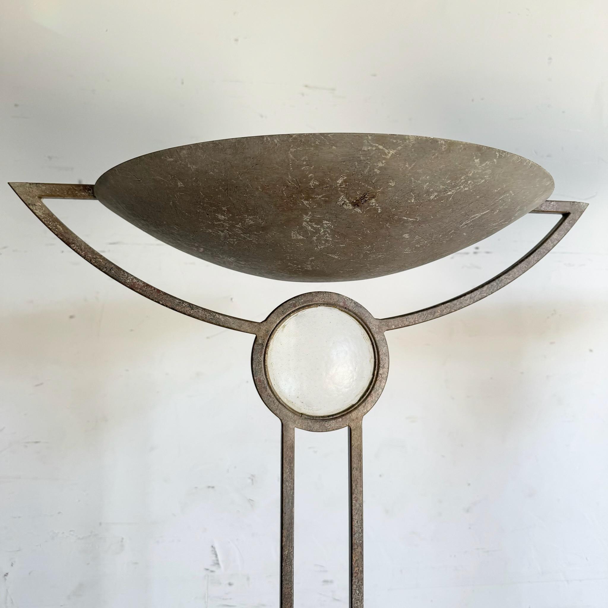 Late 20th Century Postmodern Metal, Glass and Stone Dimmable Halogen Floor Lamps - a Pair For Sale