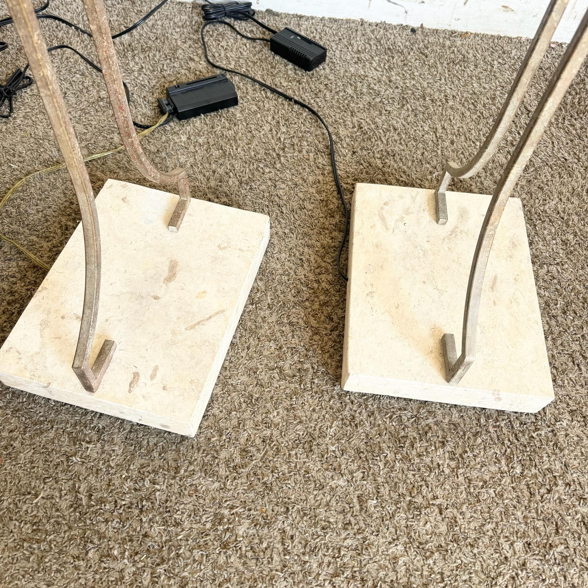 Postmodern Metal, Glass and Stone Dimmable Halogen Floor Lamps - a Pair For Sale 2