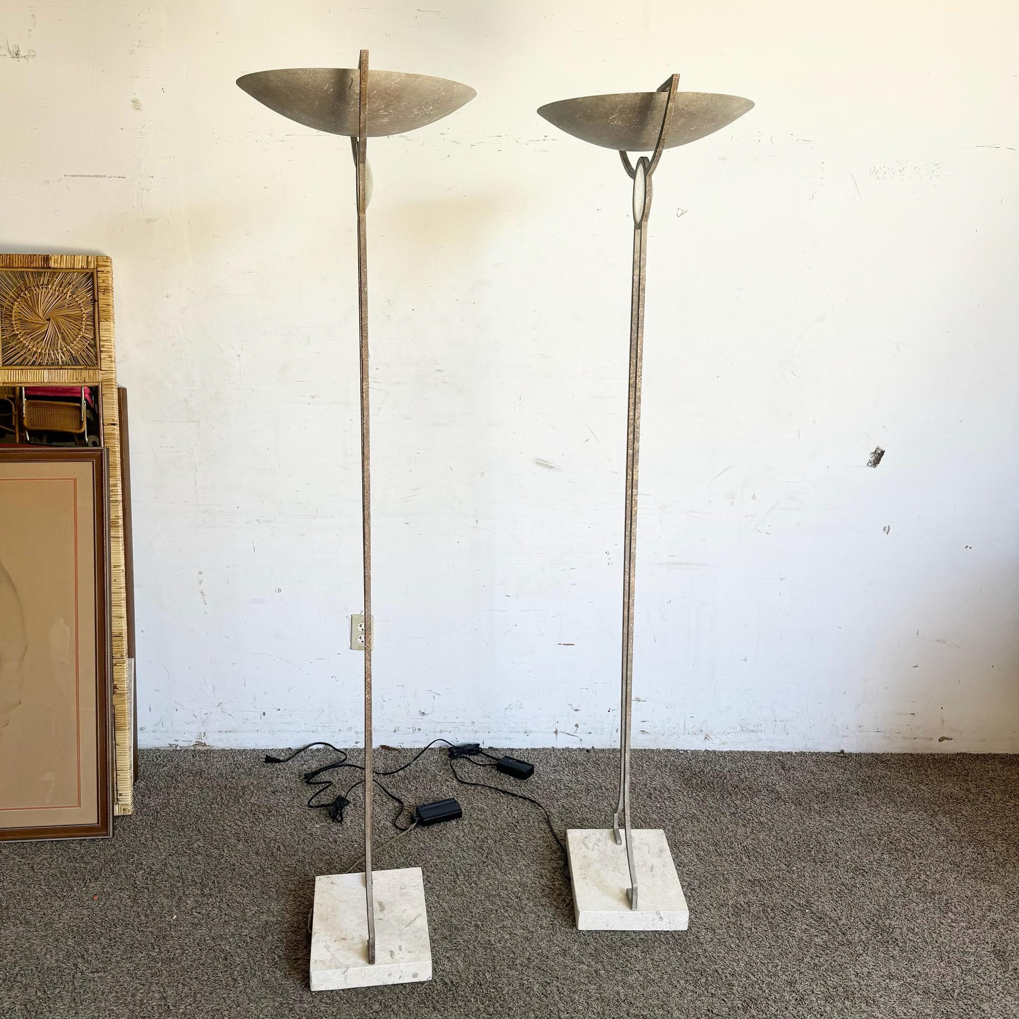 Postmodern Metal, Glass and Stone Dimmable Halogen Floor Lamps - a Pair For Sale 4