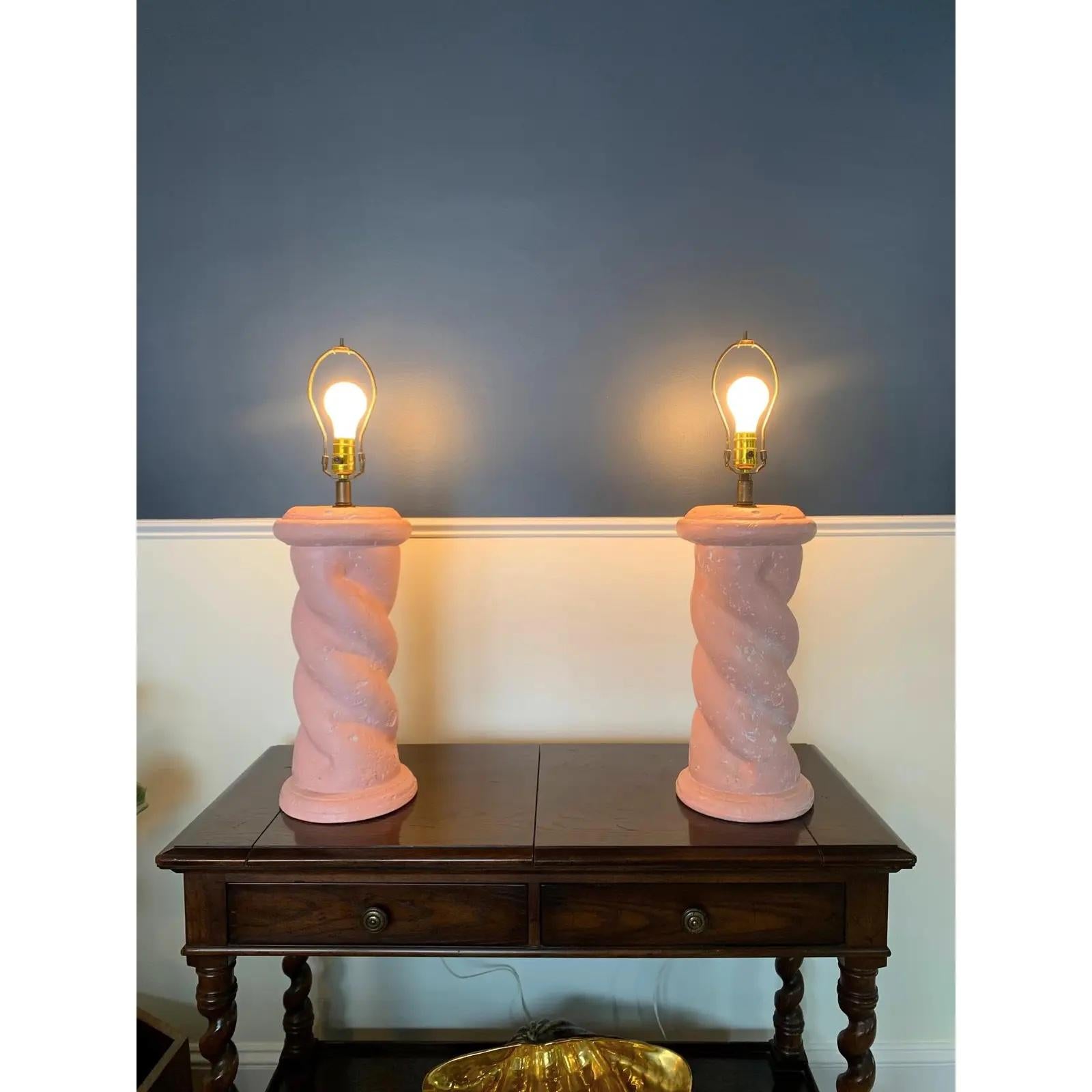 Postmodern Michael Taylor Style Plaster Twist Lamps, a Pair In Good Condition For Sale In W Allenhurst, NJ