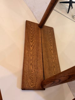 Postmodern Mid Century Arched Wall Mirror with Shelf 1980's Solid Oak Frame