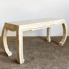 Postmodern Ming Style Tessellated Stone and Brass Console Table