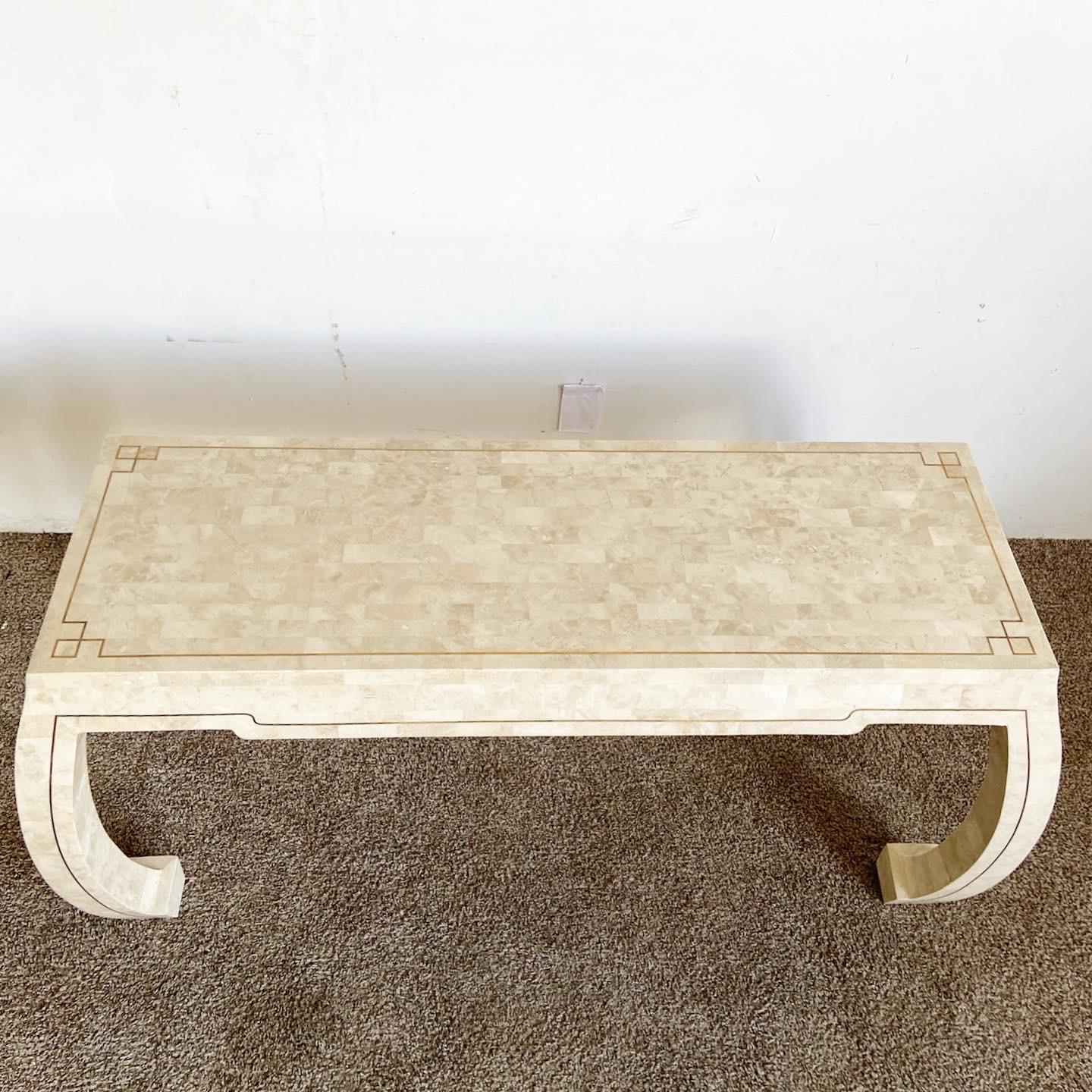 Philippine Postmodern Ming Style Tessellated Stone and Brass Console Table For Sale