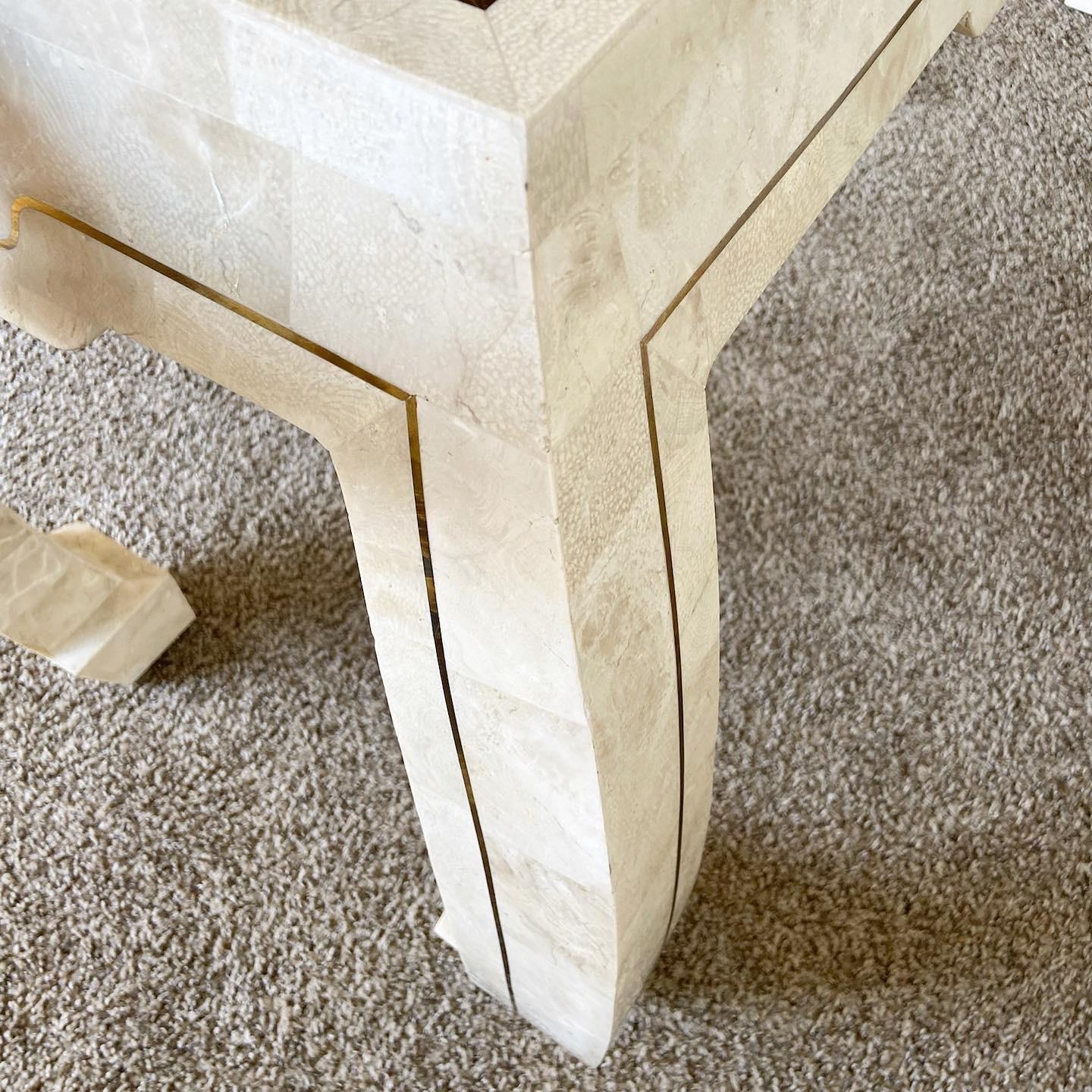 Postmodern Ming Style Tessellated Stone and Brass Console Table For Sale 1