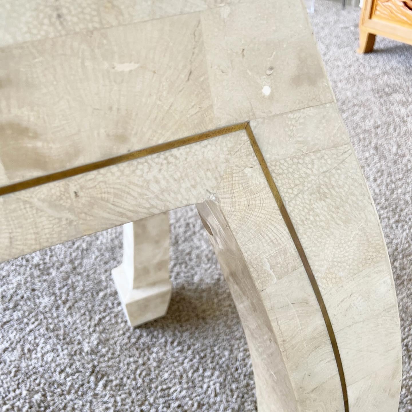 Postmodern Ming Style Tessellated Stone and Brass Console Table For Sale 2