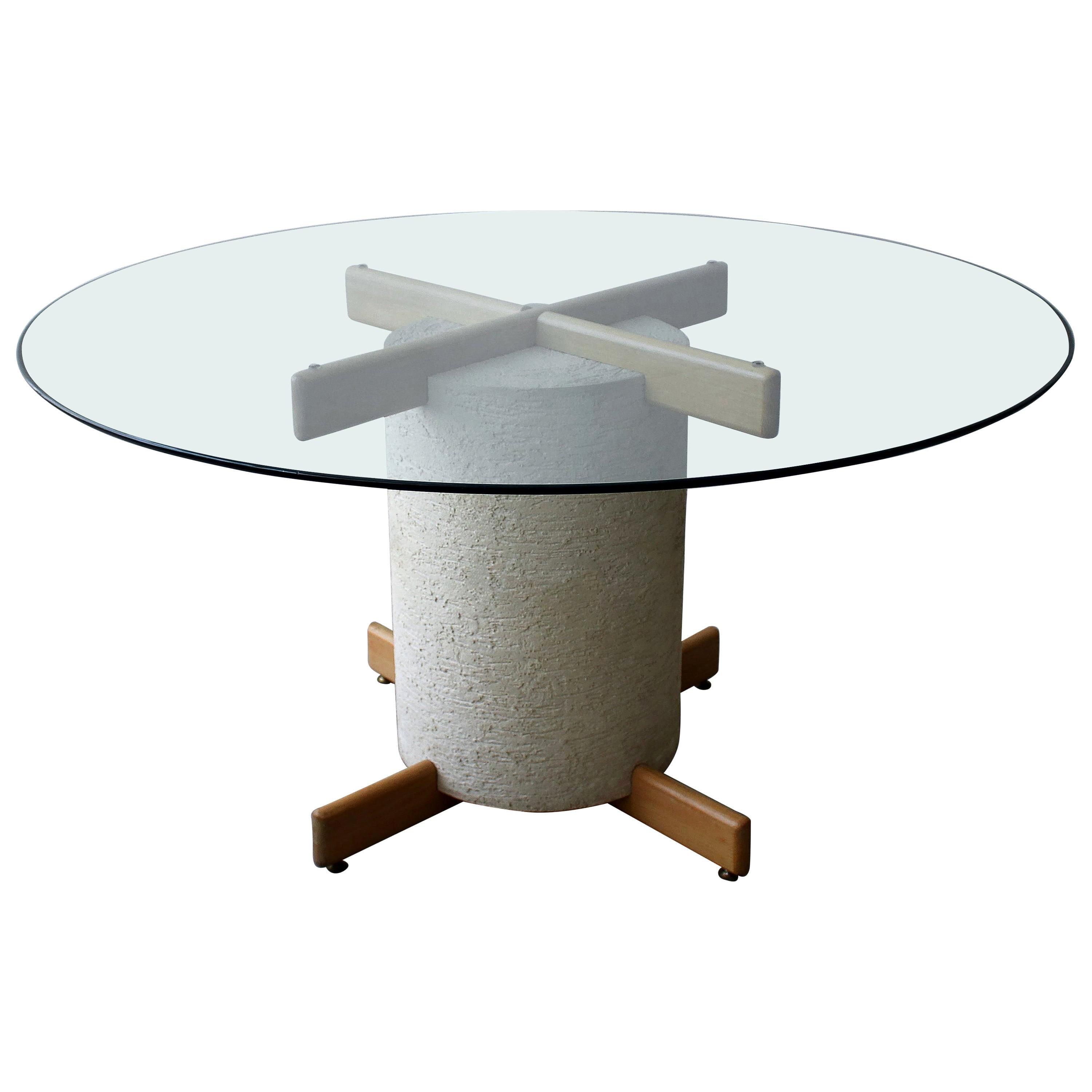 Postmodern Minimalist Oak and Plaster Dining Table Base