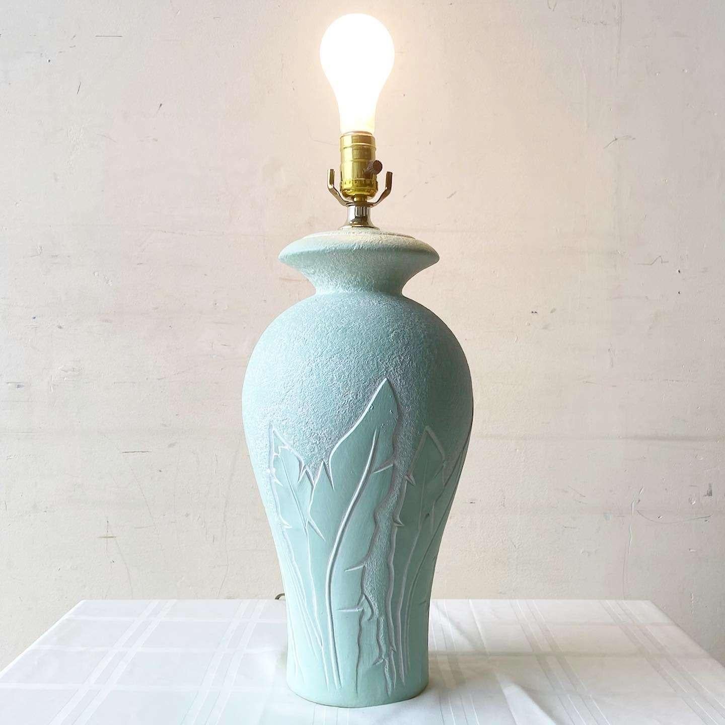 Postmodern Mint Green Banana Leaf Ceramic Table Lamp by Pacific Coast Lighting In Good Condition In Delray Beach, FL