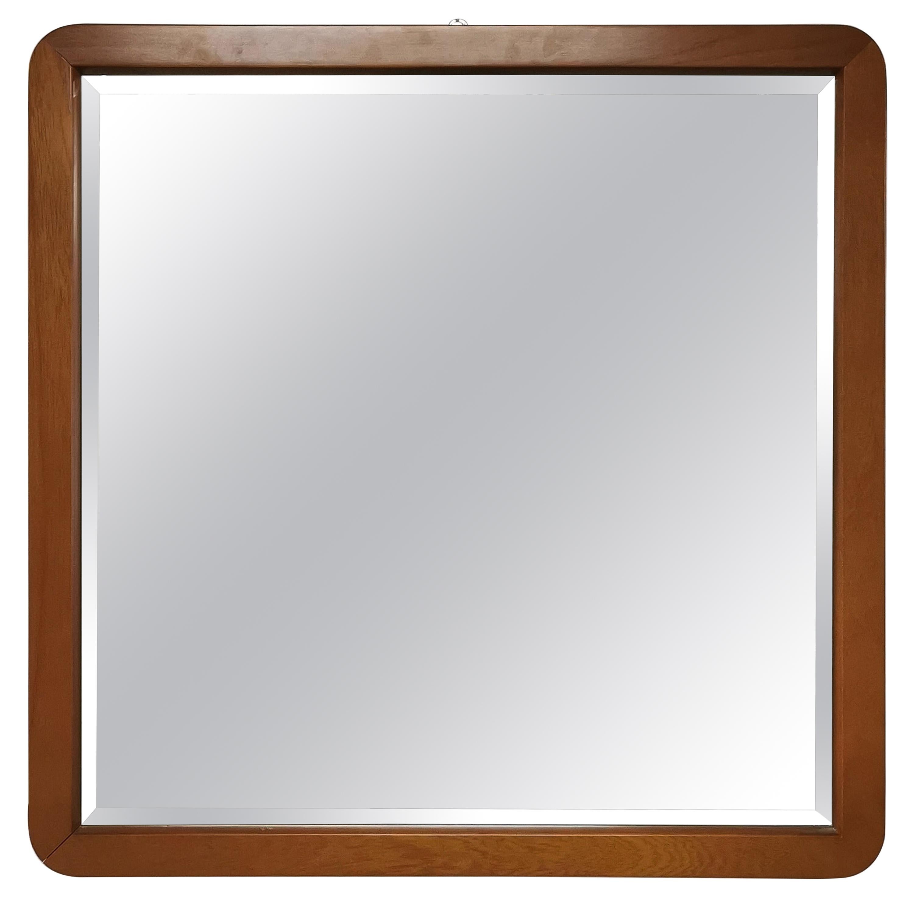 Wall Mirror Cherry Wood Frosted Glass Calligaris Square Modern Italy 1990s For Sale