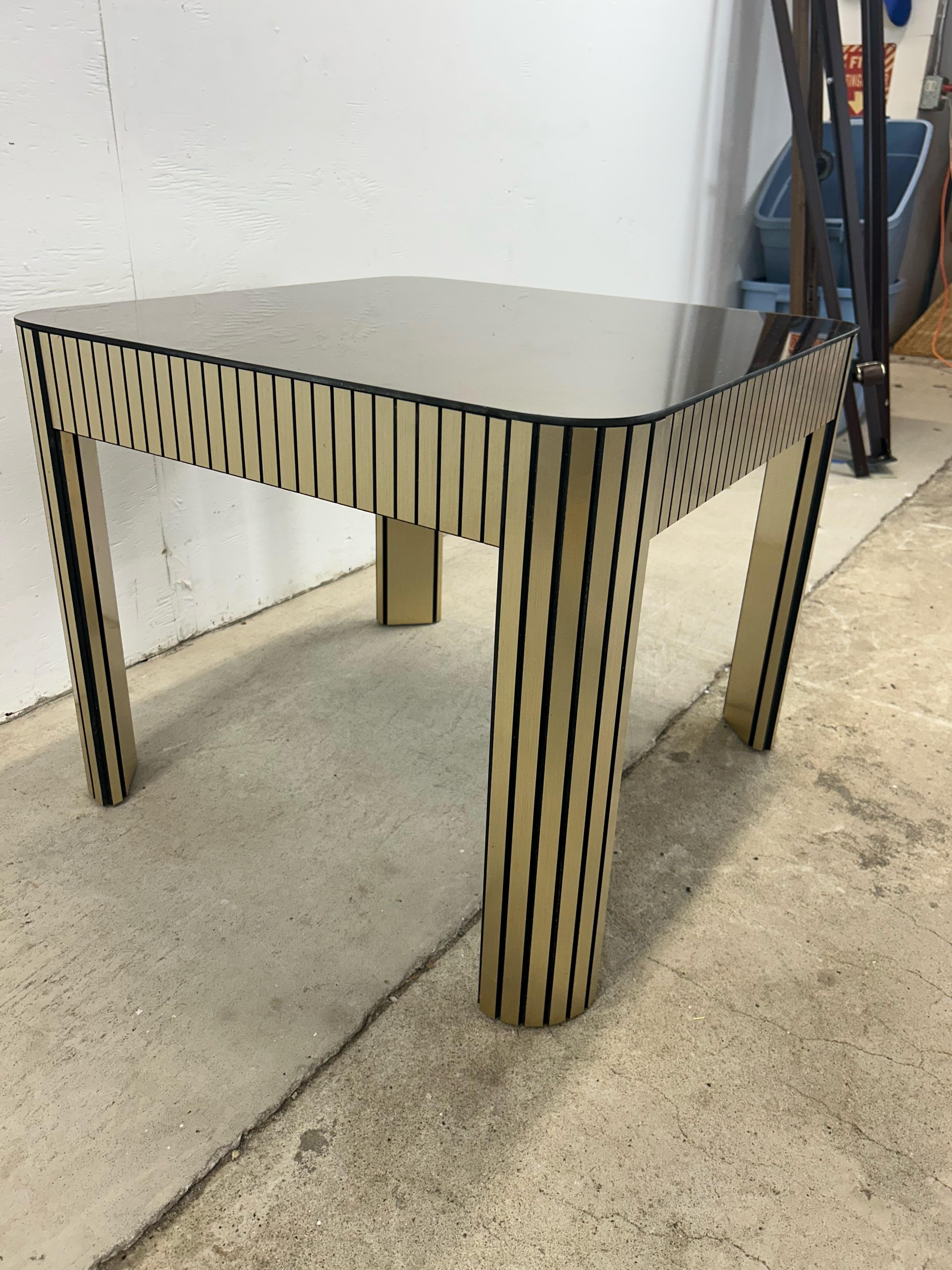 Postmodern Mirrored Glass Top End Table with Chrome Accented Base For Sale 6