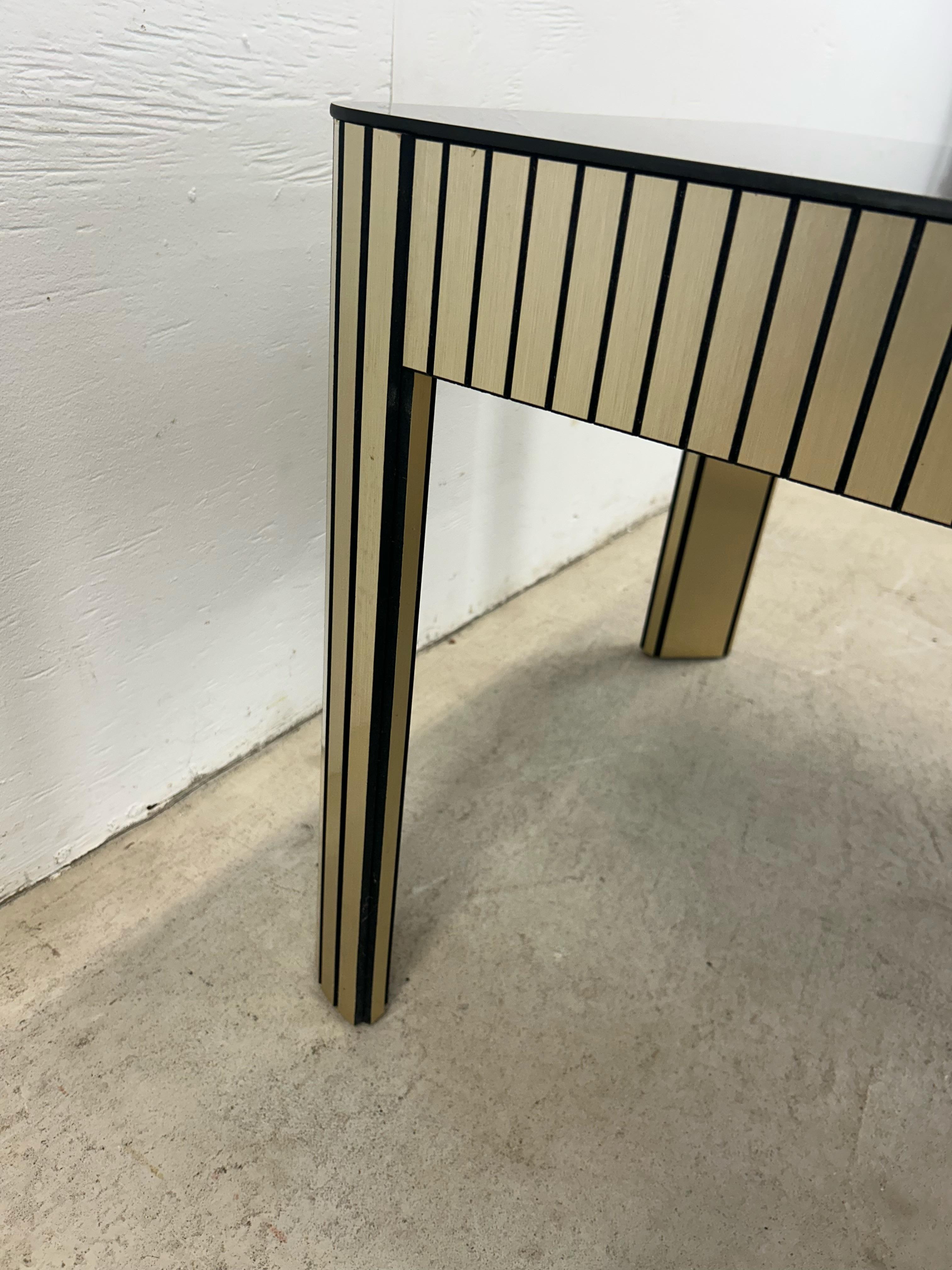 Postmodern Mirrored Glass Top End Table with Chrome Accented Base For Sale 7