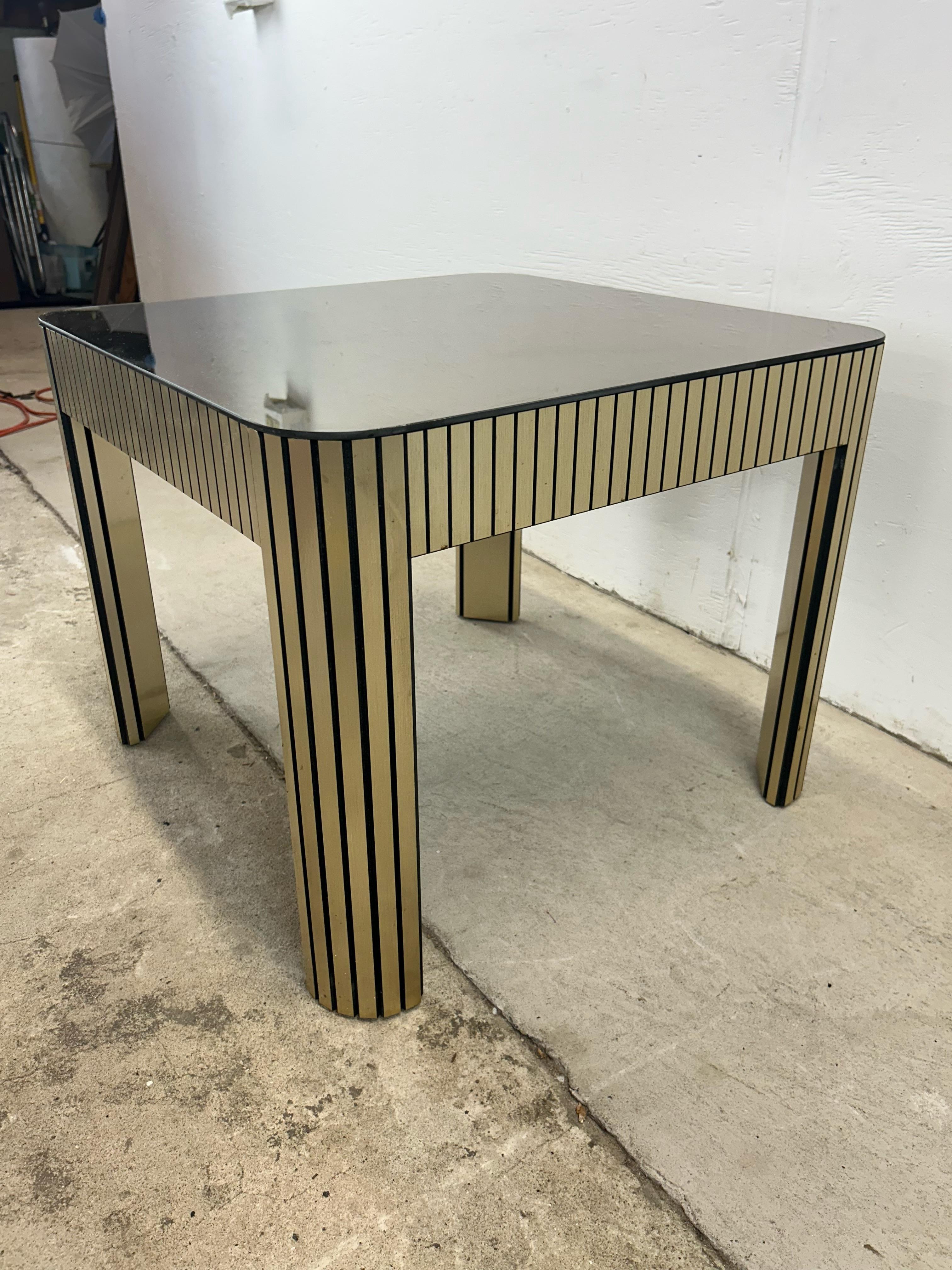 Postmodern Mirrored Glass Top End Table with Chrome Accented Base For Sale 8