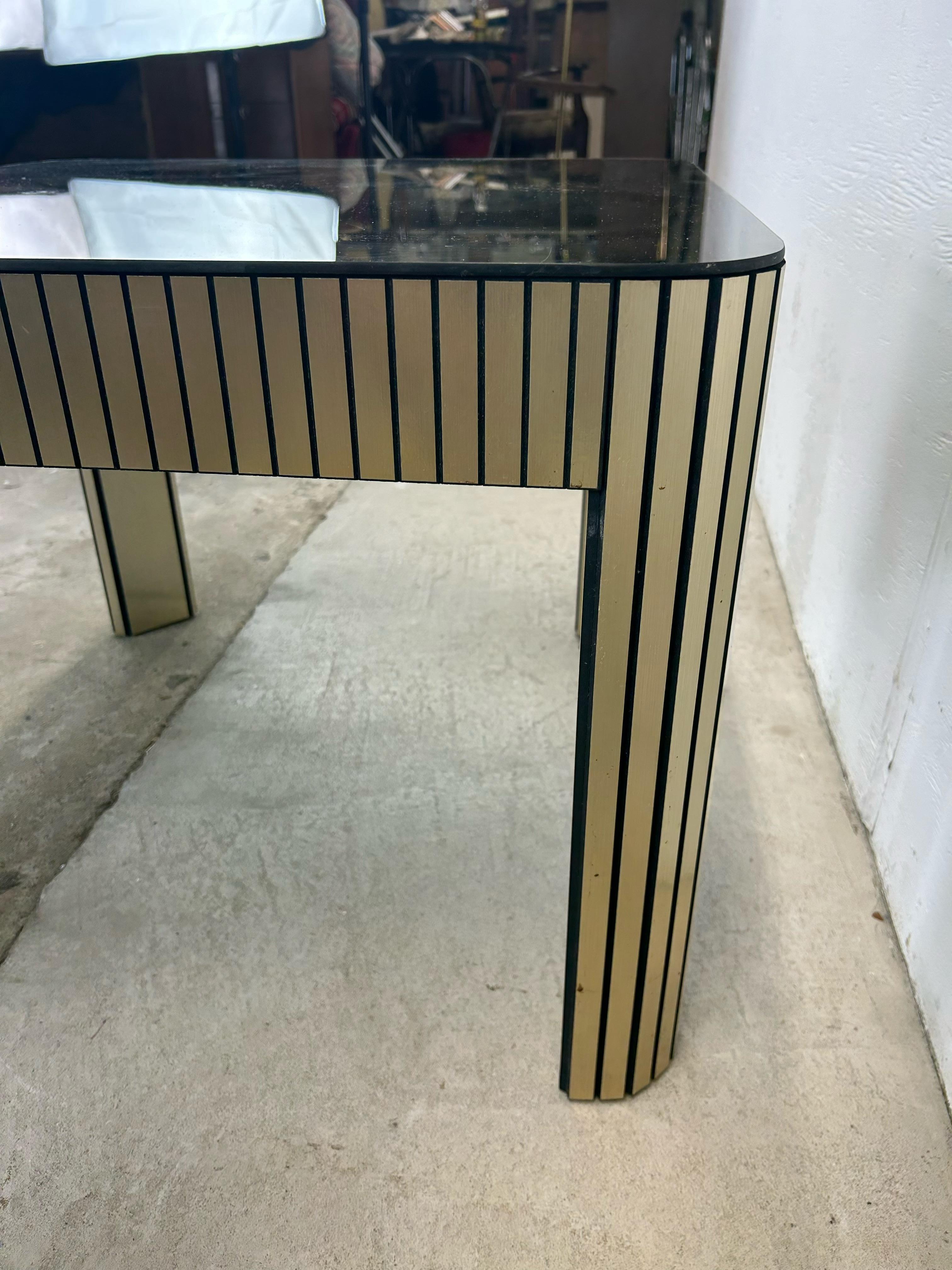 Postmodern Mirrored Glass Top End Table with Chrome Accented Base For Sale 9