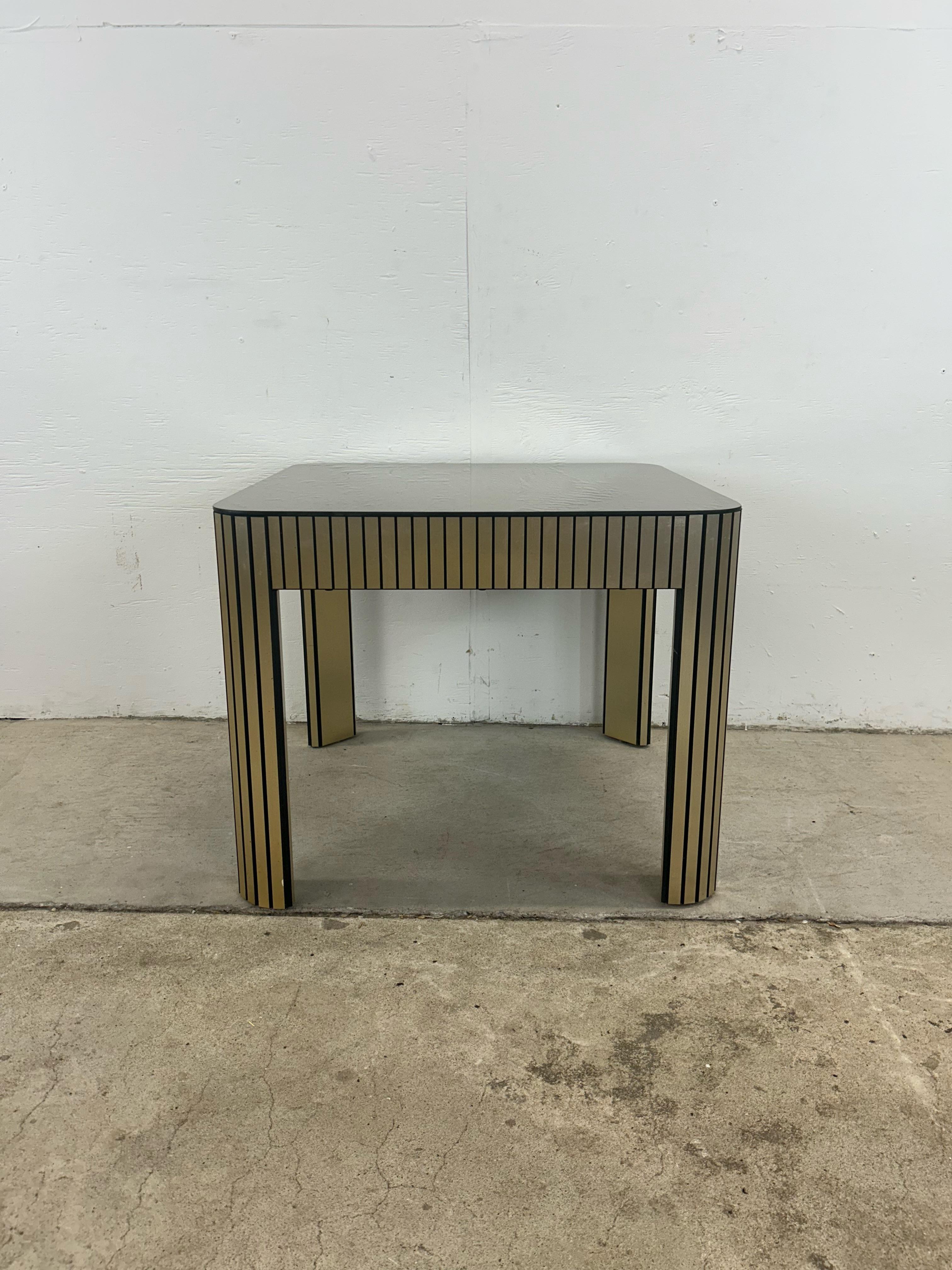 Postmodern Mirrored Glass Top End Table with Chrome Accented Base For Sale 11