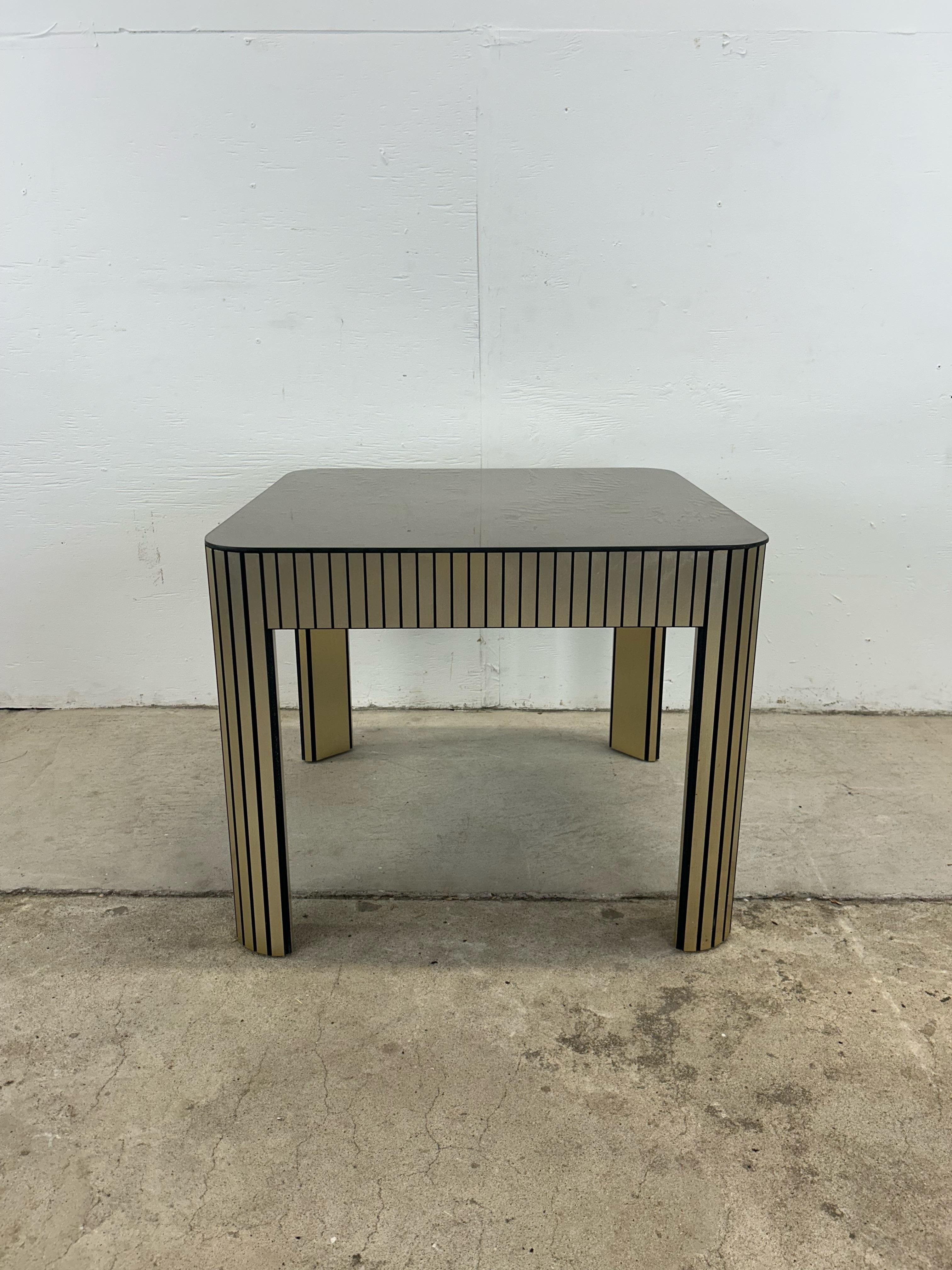 Post-Modern Postmodern Mirrored Glass Top End Table with Chrome Accented Base For Sale