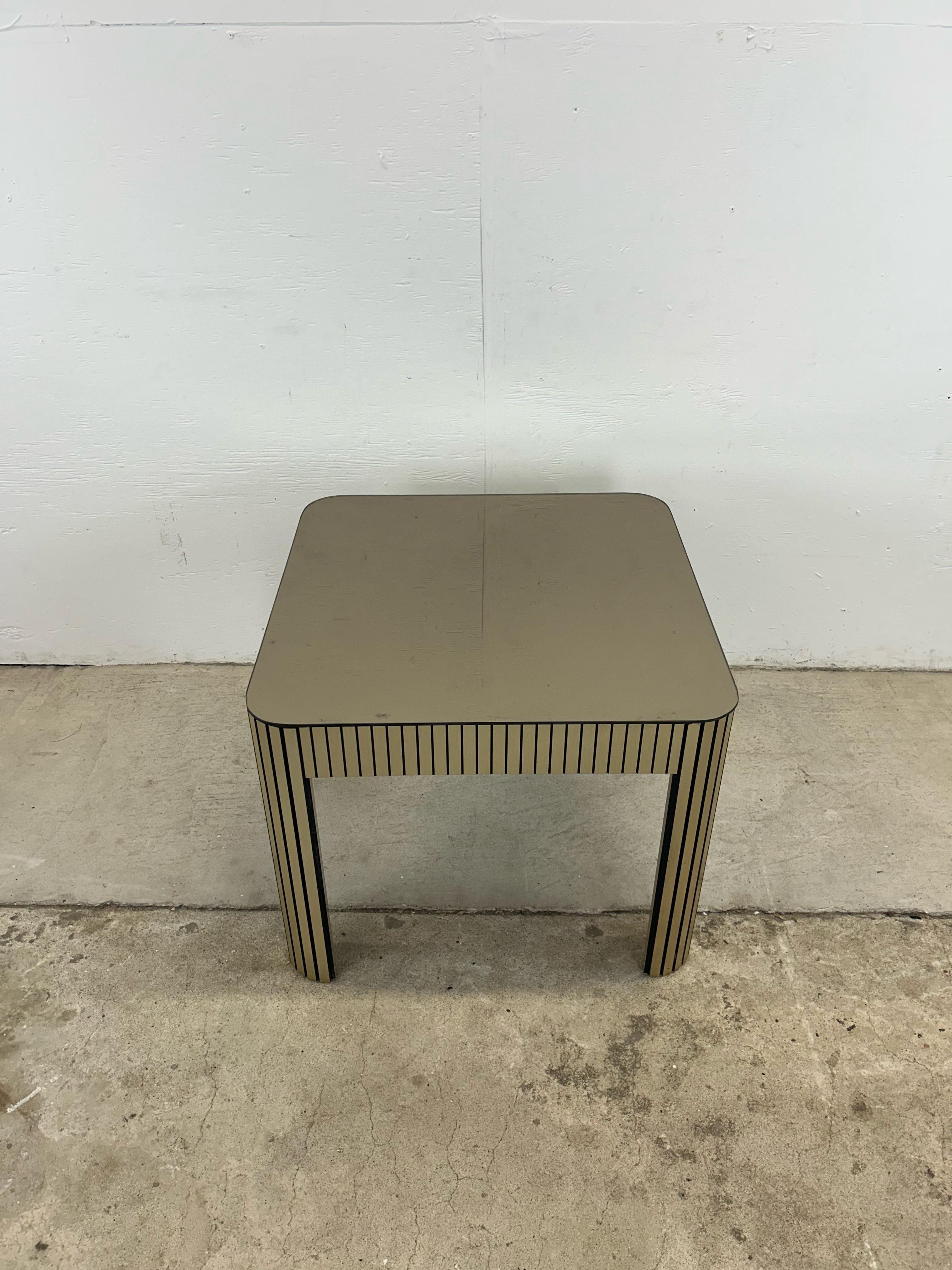 American Postmodern Mirrored Glass Top End Table with Chrome Accented Base For Sale