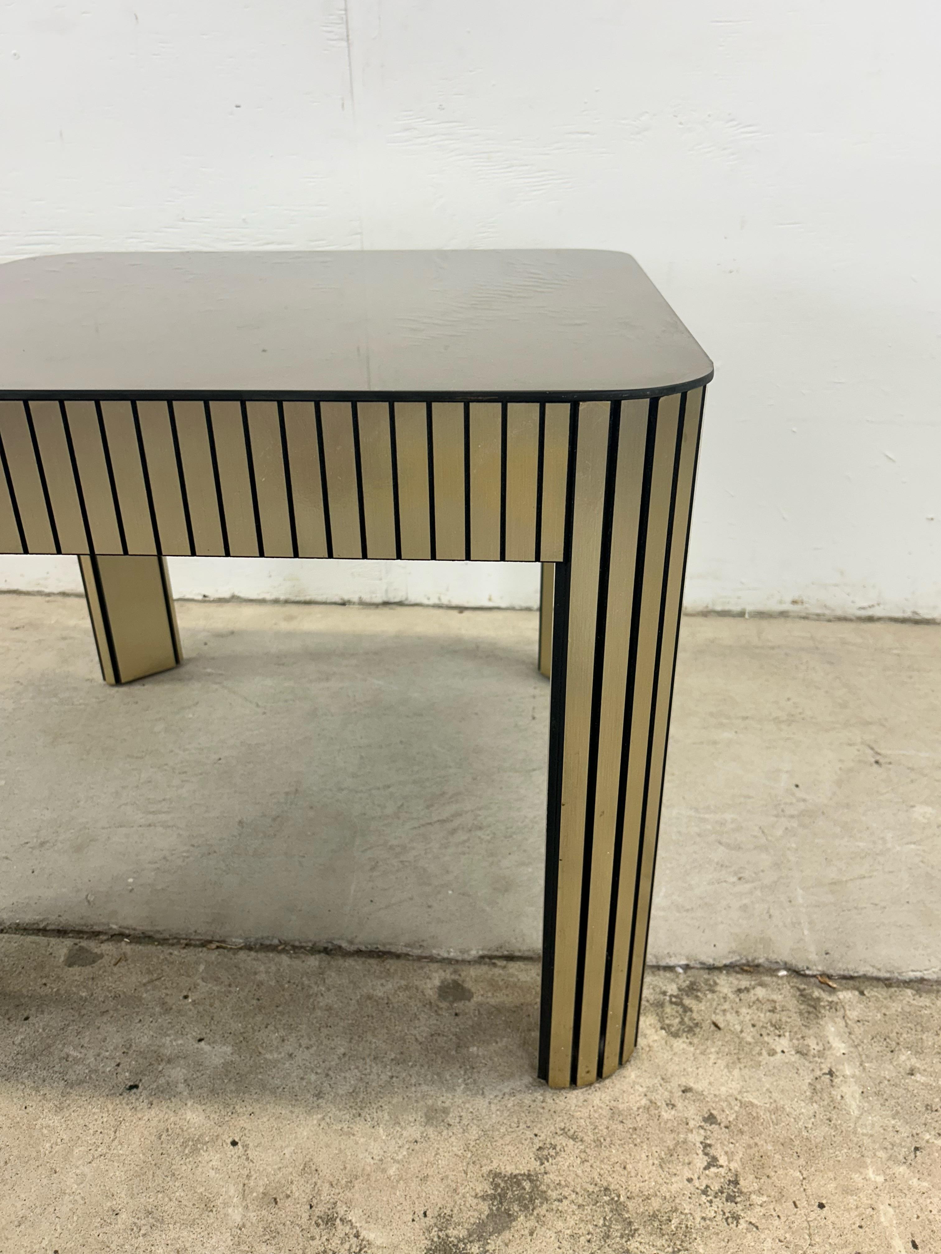 20th Century Postmodern Mirrored Glass Top End Table with Chrome Accented Base For Sale