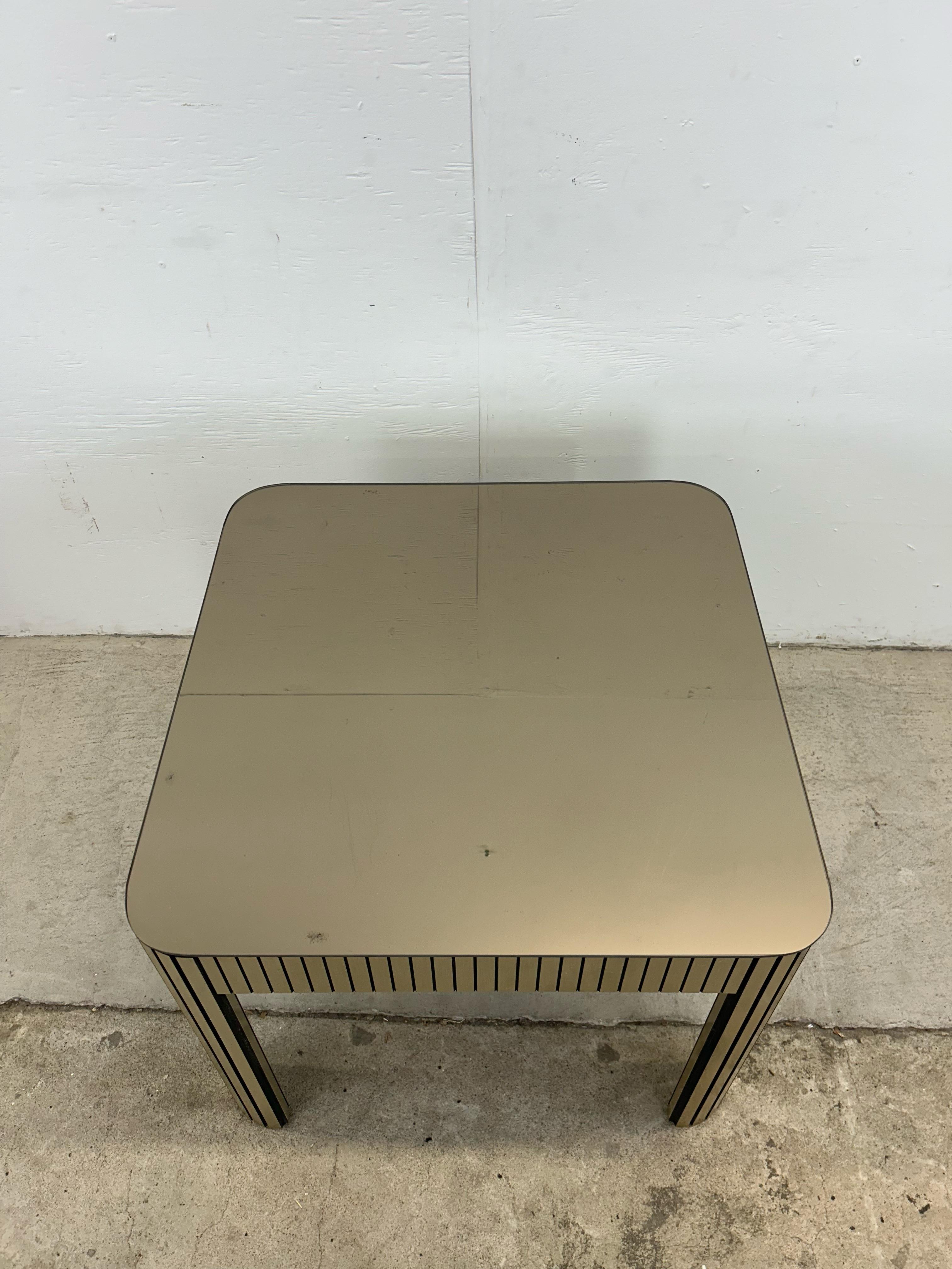 Postmodern Mirrored Glass Top End Table with Chrome Accented Base For Sale 1