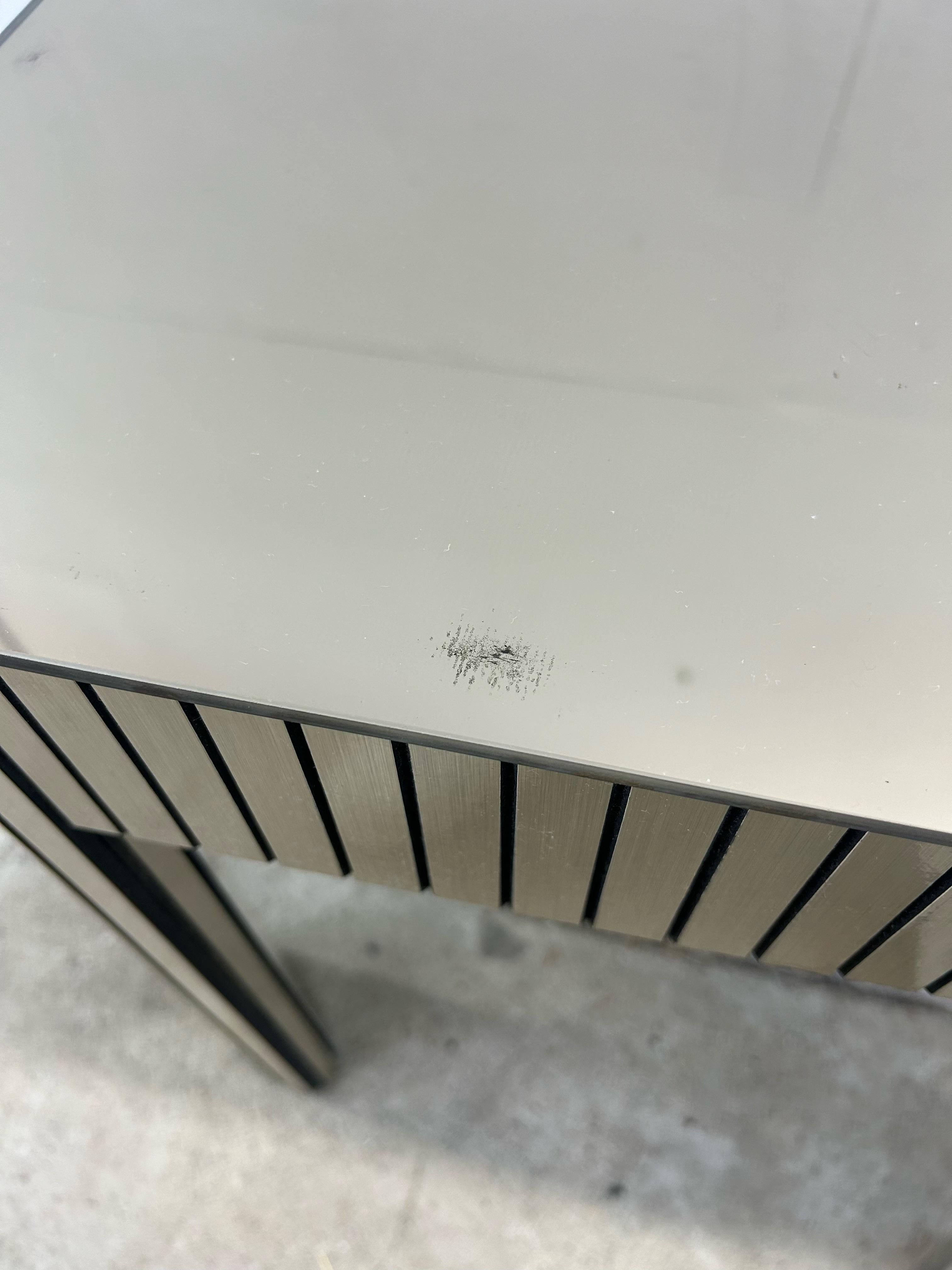 Postmodern Mirrored Glass Top End Table with Chrome Accented Base For Sale 2