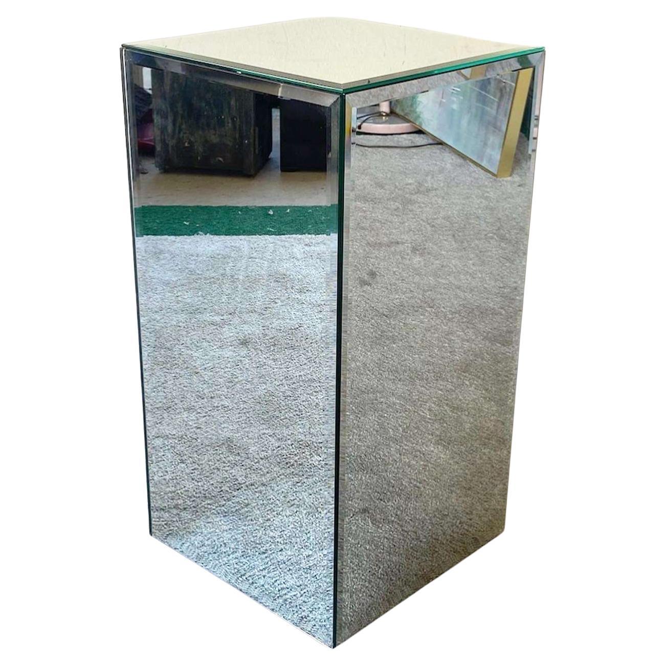 Postmodern Mirrored Pedestal Side Table For Sale