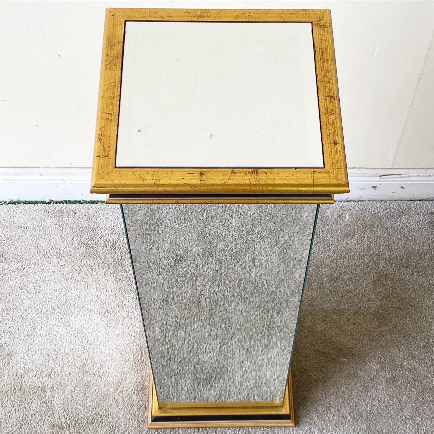 Post-Modern Postmodern Mirrored Pedestal Stand