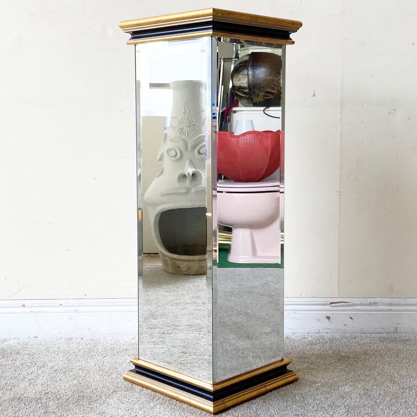 Late 20th Century Postmodern Mirrored Pedestal Stand