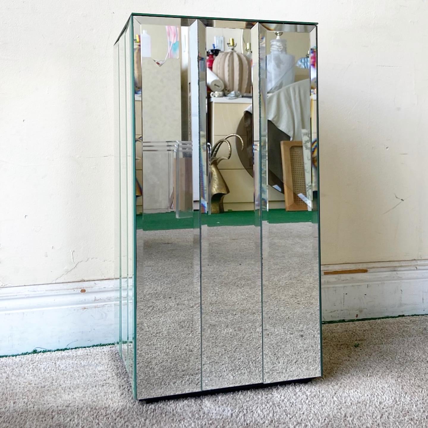 Post-Modern Postmodern Mirrored Rectangular Pedestal For Sale