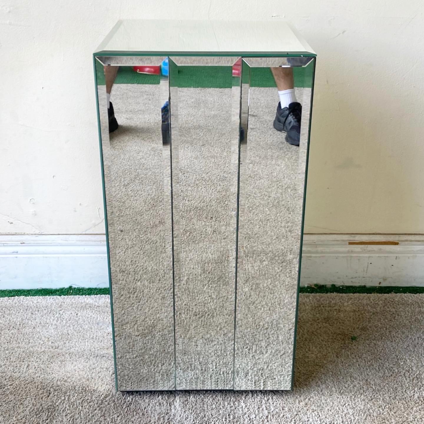 American Postmodern Mirrored Rectangular Pedestal For Sale