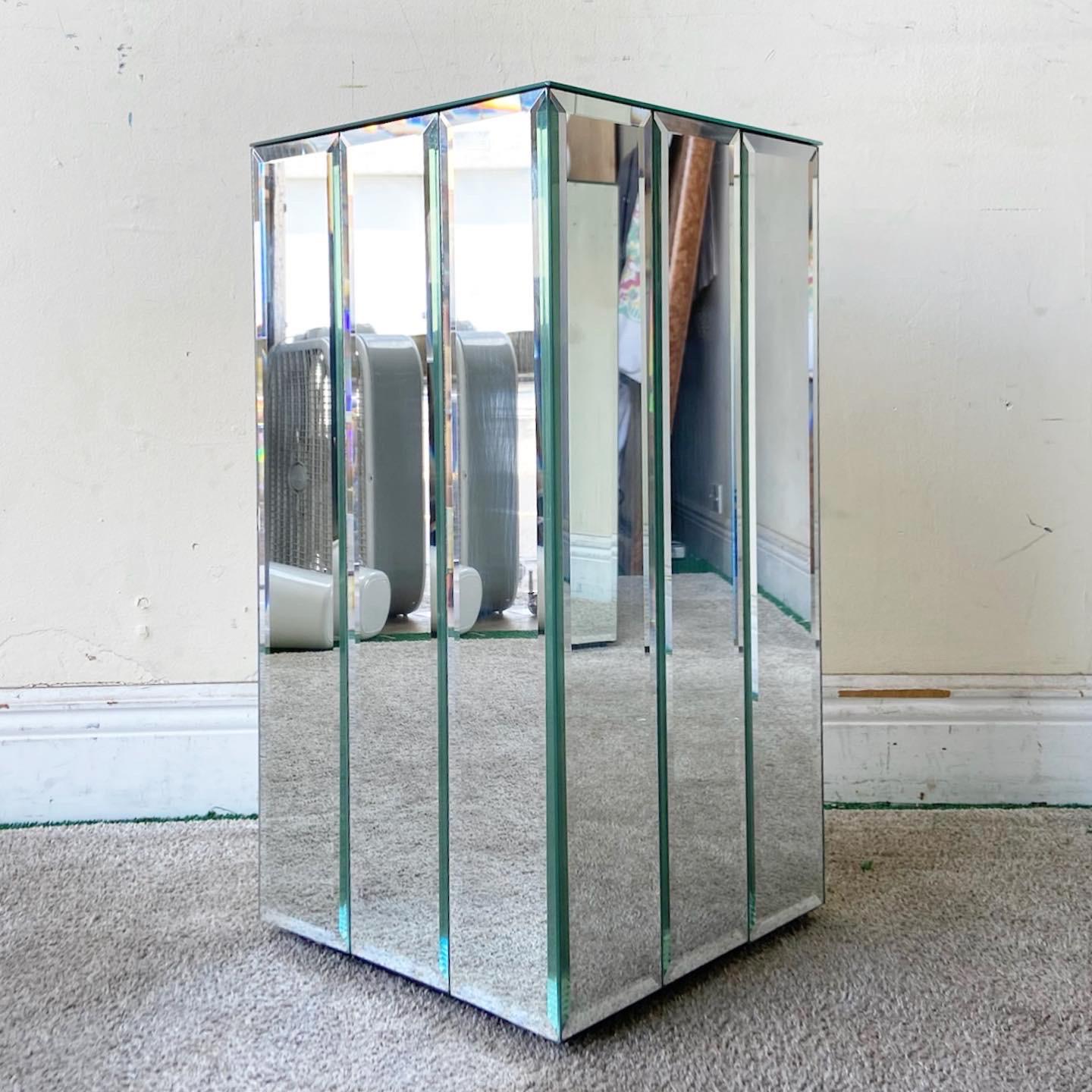 Late 20th Century Postmodern Mirrored Rectangular Pedestal For Sale
