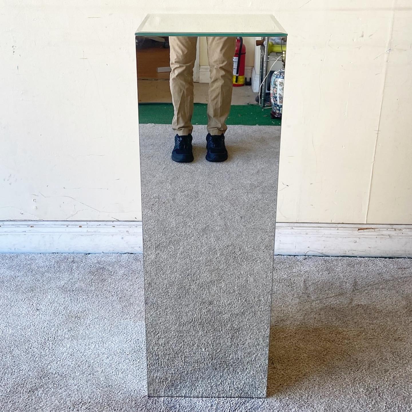 Postmodern Mirrored Rectangular Pedestal Table In Good Condition In Delray Beach, FL