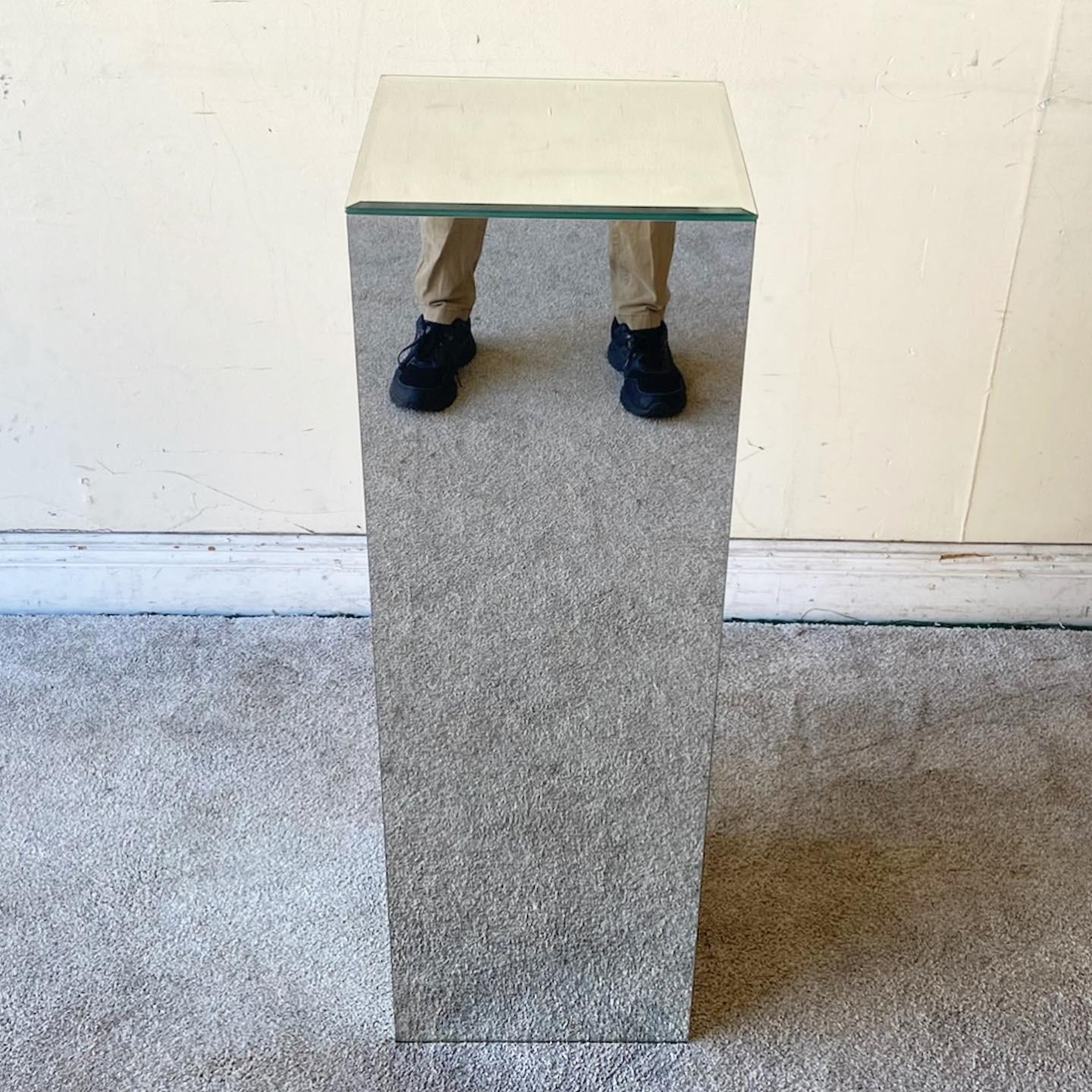 Late 20th Century Postmodern Mirrored Rectangular Pedestal Table