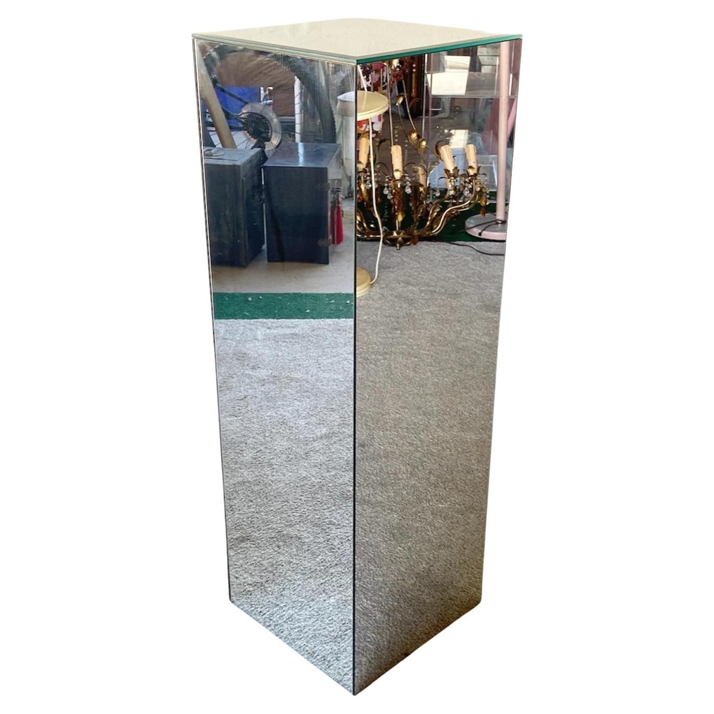 Postmodern Mirrored Rectangular Pedestal Table