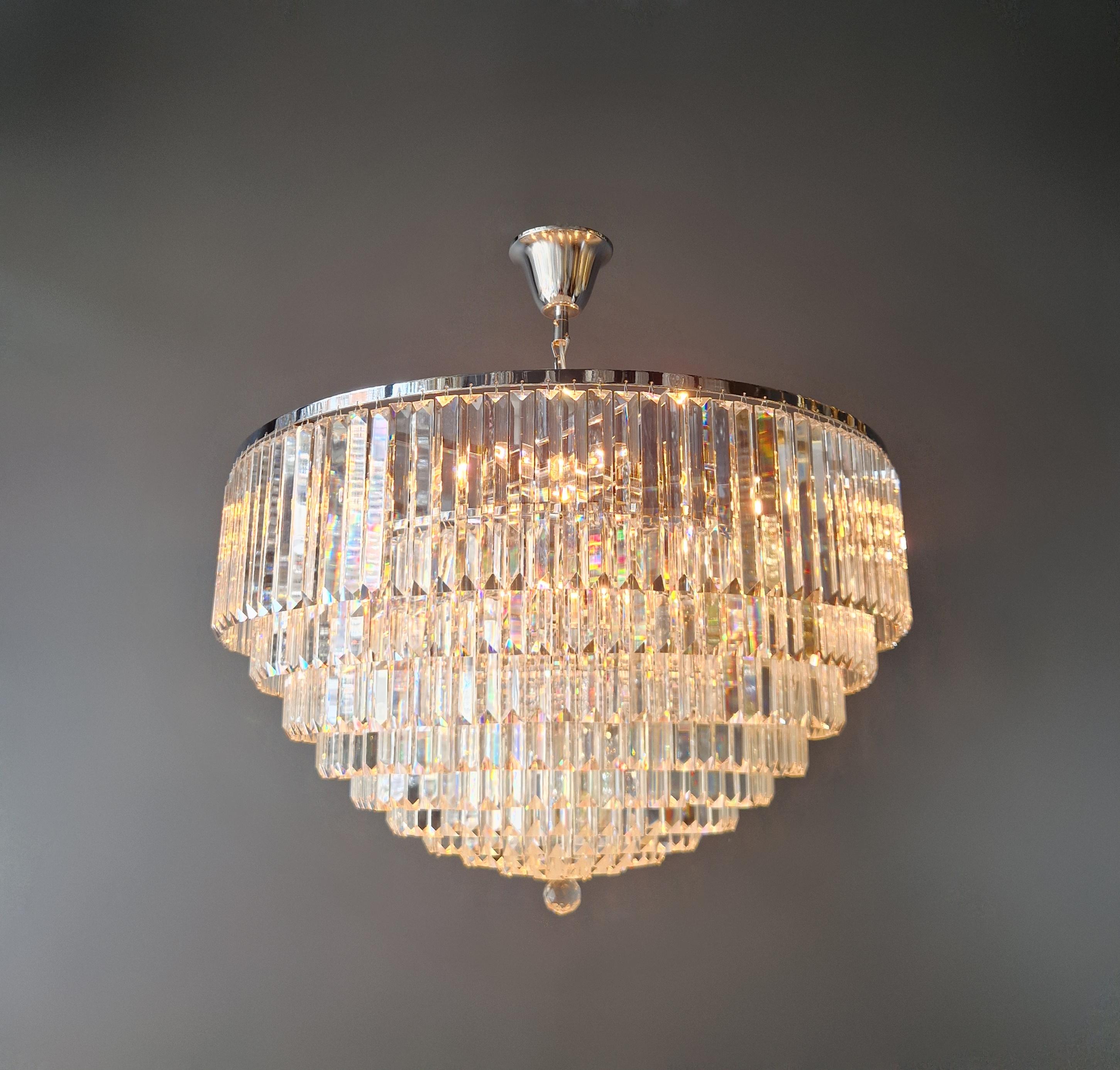 German Postmodern Modern Silver Chrom Round Chandelier Art Nouveau XXL For Sale