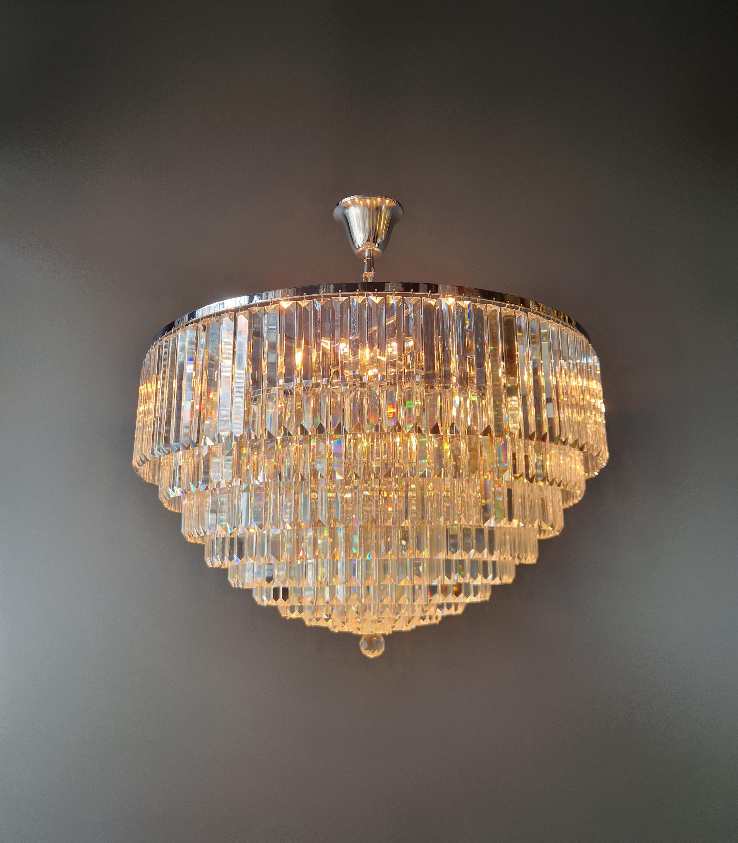 Contemporary Postmodern Modern Silver Chrom Round Chandelier Art Nouveau XXL For Sale