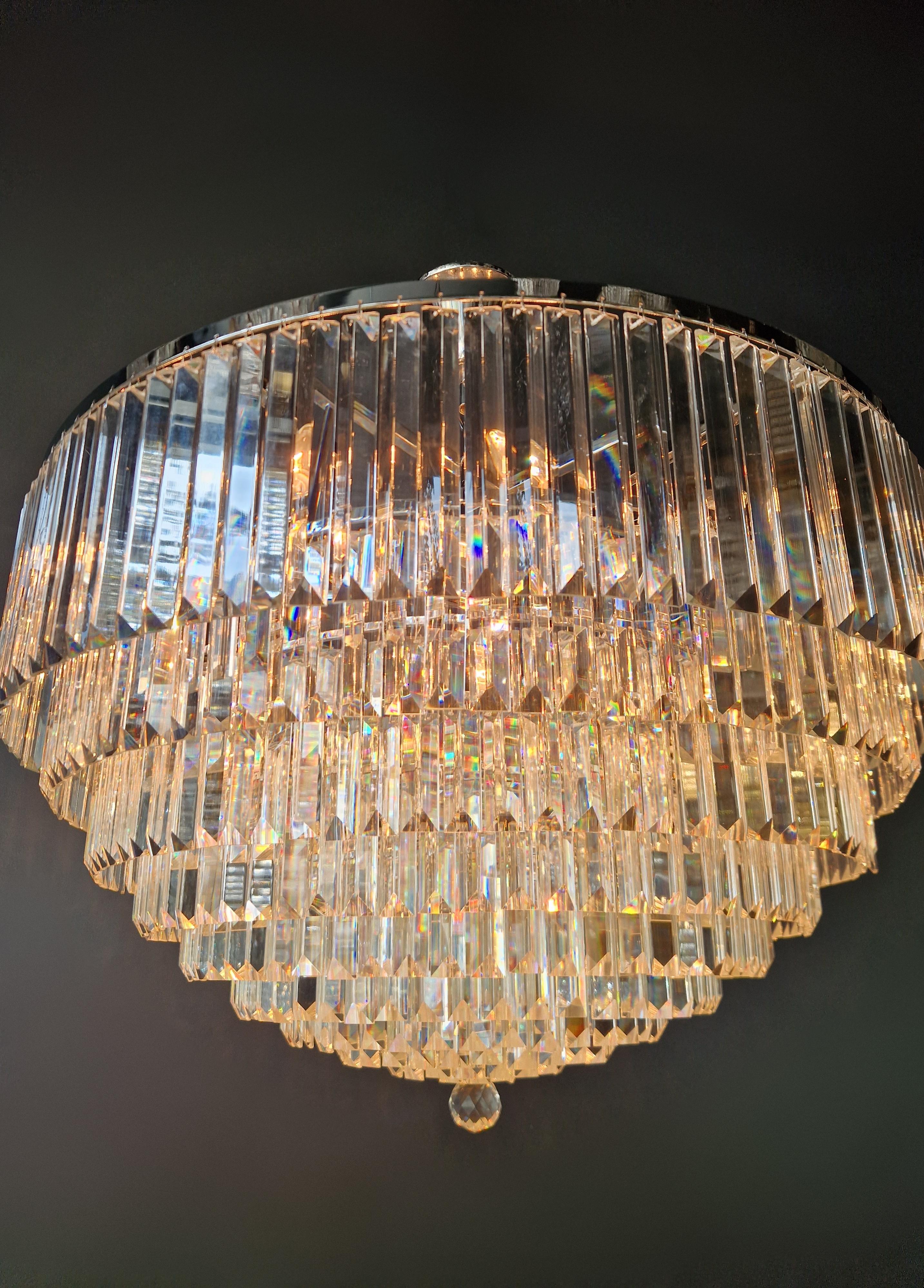 Crystal Postmodern Modern Silver Chrom Round Chandelier Art Nouveau XXL For Sale