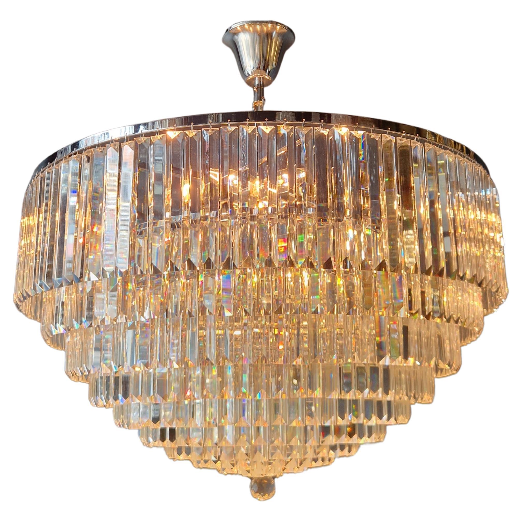 Lustre rond chromé postmoderne et moderne Art Nouveau XXL