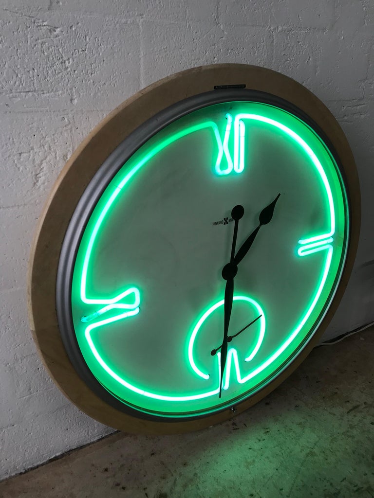 Postmodern Monumental Howard Miller Neon Wall Clock at 1stDibs